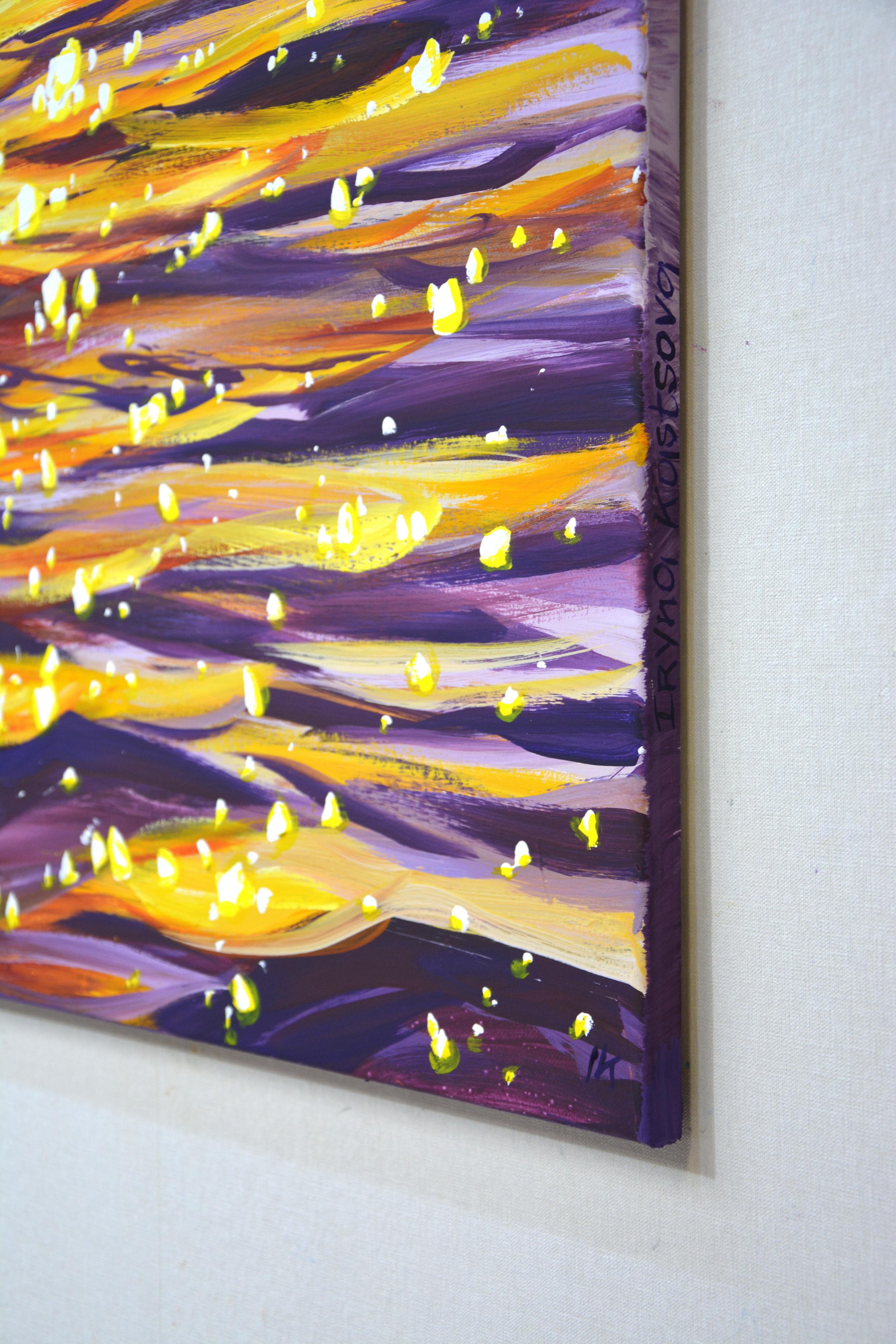Bagliore serale sull'acqua 6  - Pittura acrilica astratta di grandi dimensioni (120x60 cm) - Painting di Iryna Kastsova