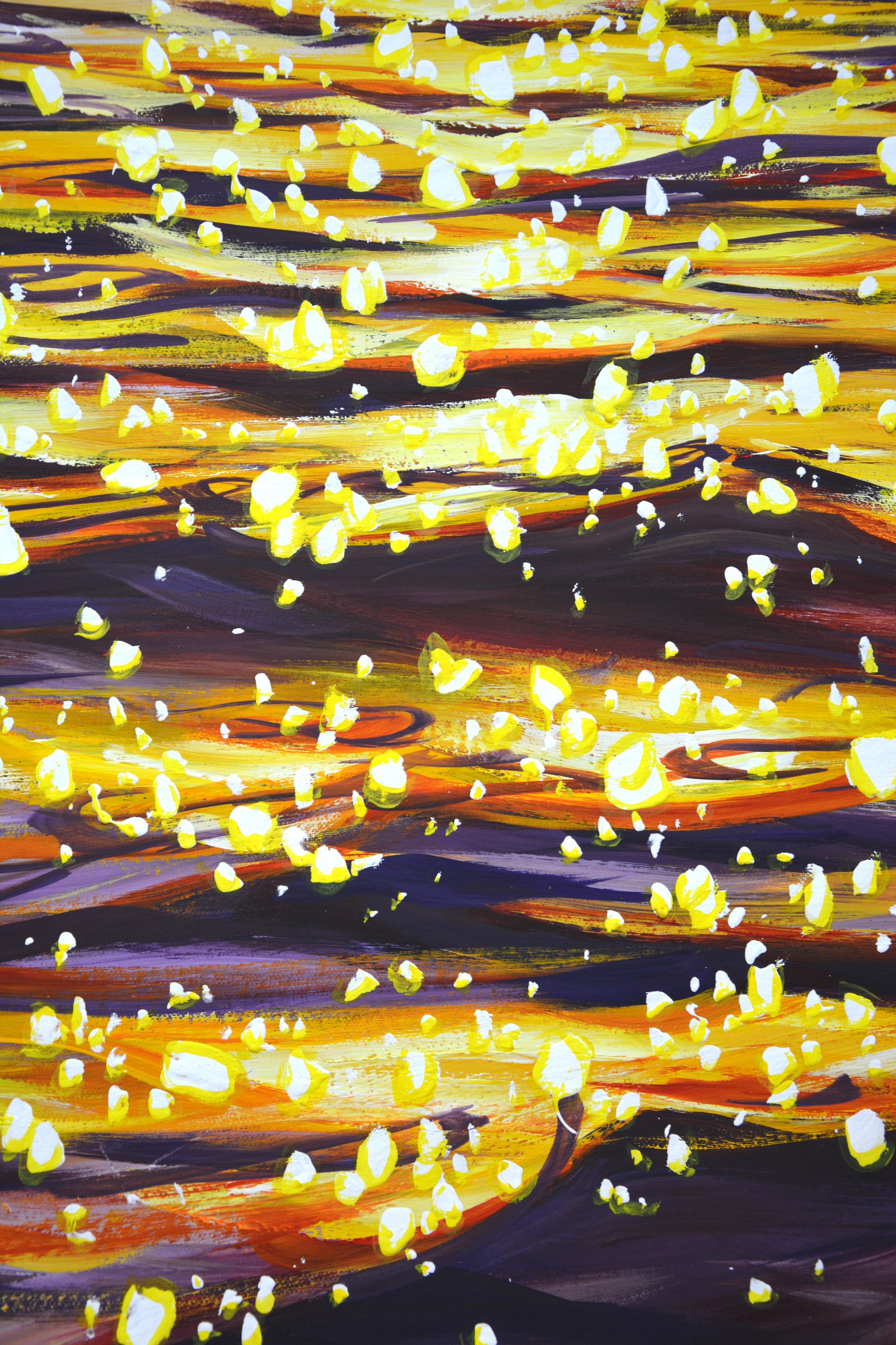 Bagliore serale sull'acqua 6  - Pittura acrilica astratta di grandi dimensioni (120x60 cm) - Painting Espressionismo astratto di Iryna Kastsova