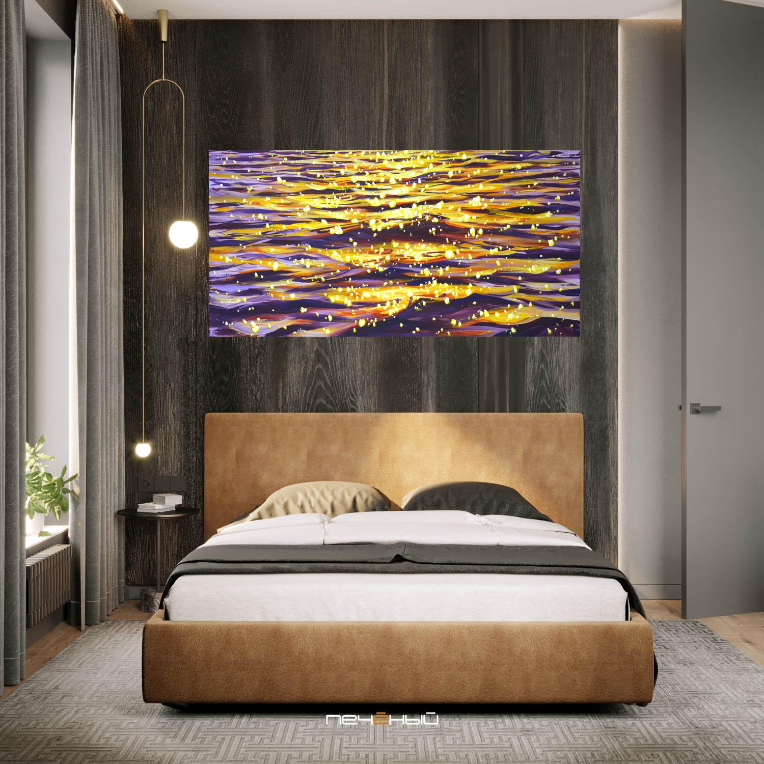 Bagliore serale sull'acqua 6  - Pittura acrilica astratta di grandi dimensioni (120x60 cm) in vendita 2