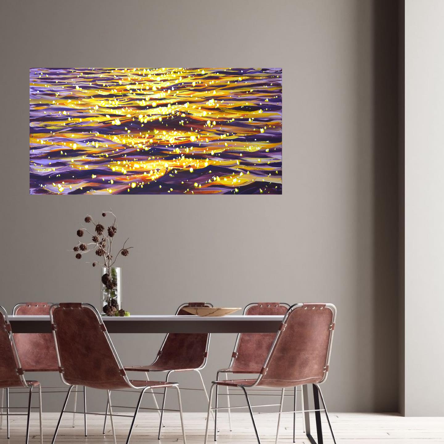 Bagliore serale sull'acqua 6  - Pittura acrilica astratta di grandi dimensioni (120x60 cm) in vendita 3