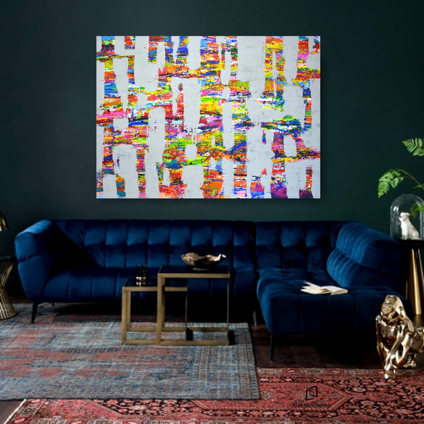Expression 48 - Grande peinture acrylique abstraite (100x140 cm) en vente 5
