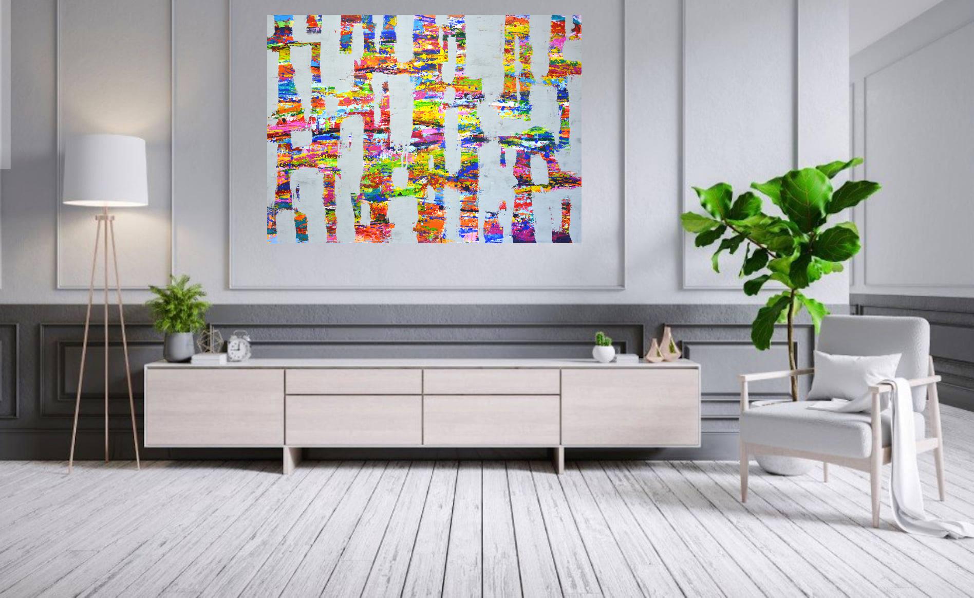 Expression 48 - Grande peinture acrylique abstraite (100x140 cm) en vente 6