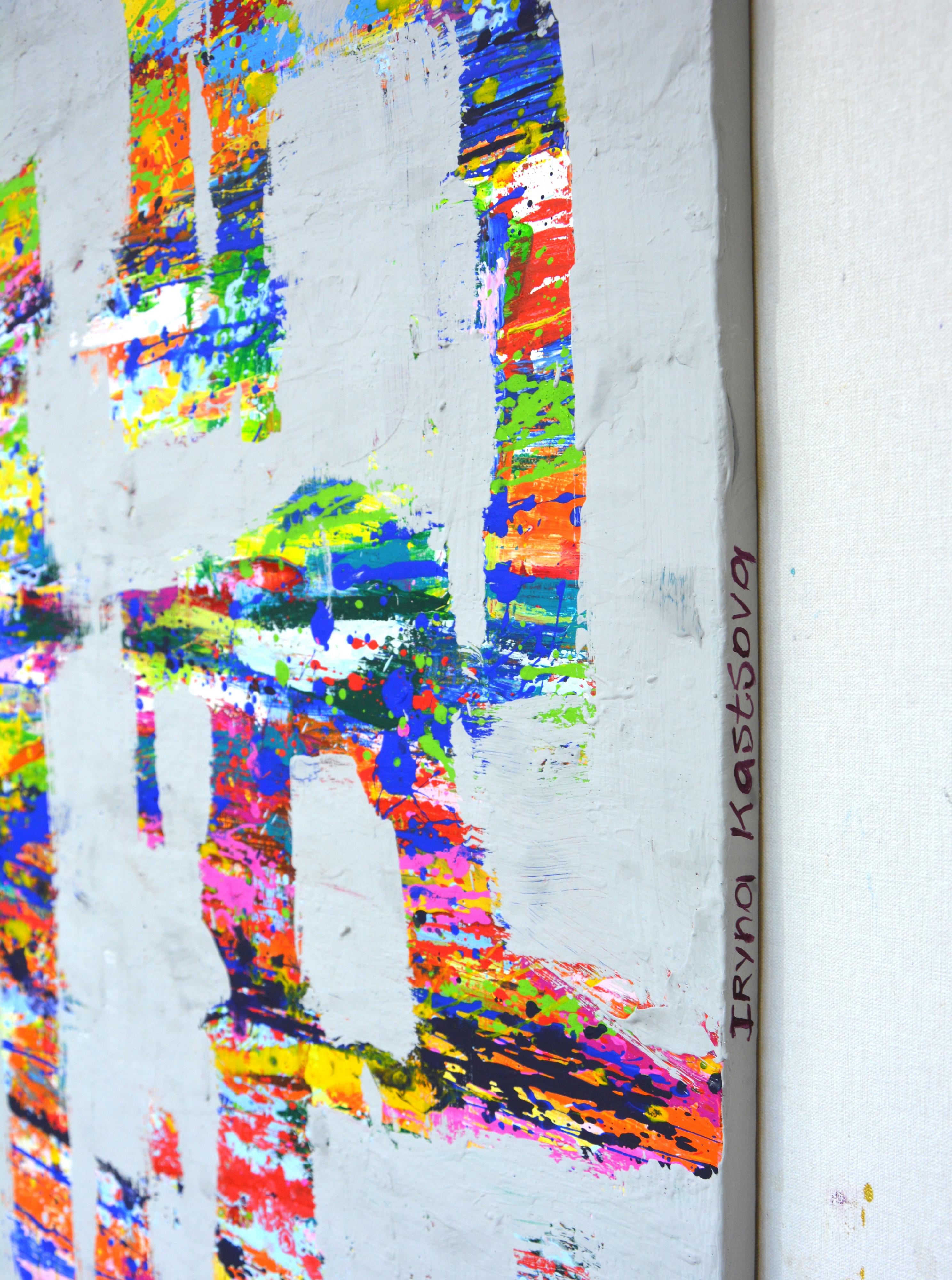 Expression 48 - Grande peinture acrylique abstraite (100x140 cm) - Abstrait Painting par Iryna Kastsova