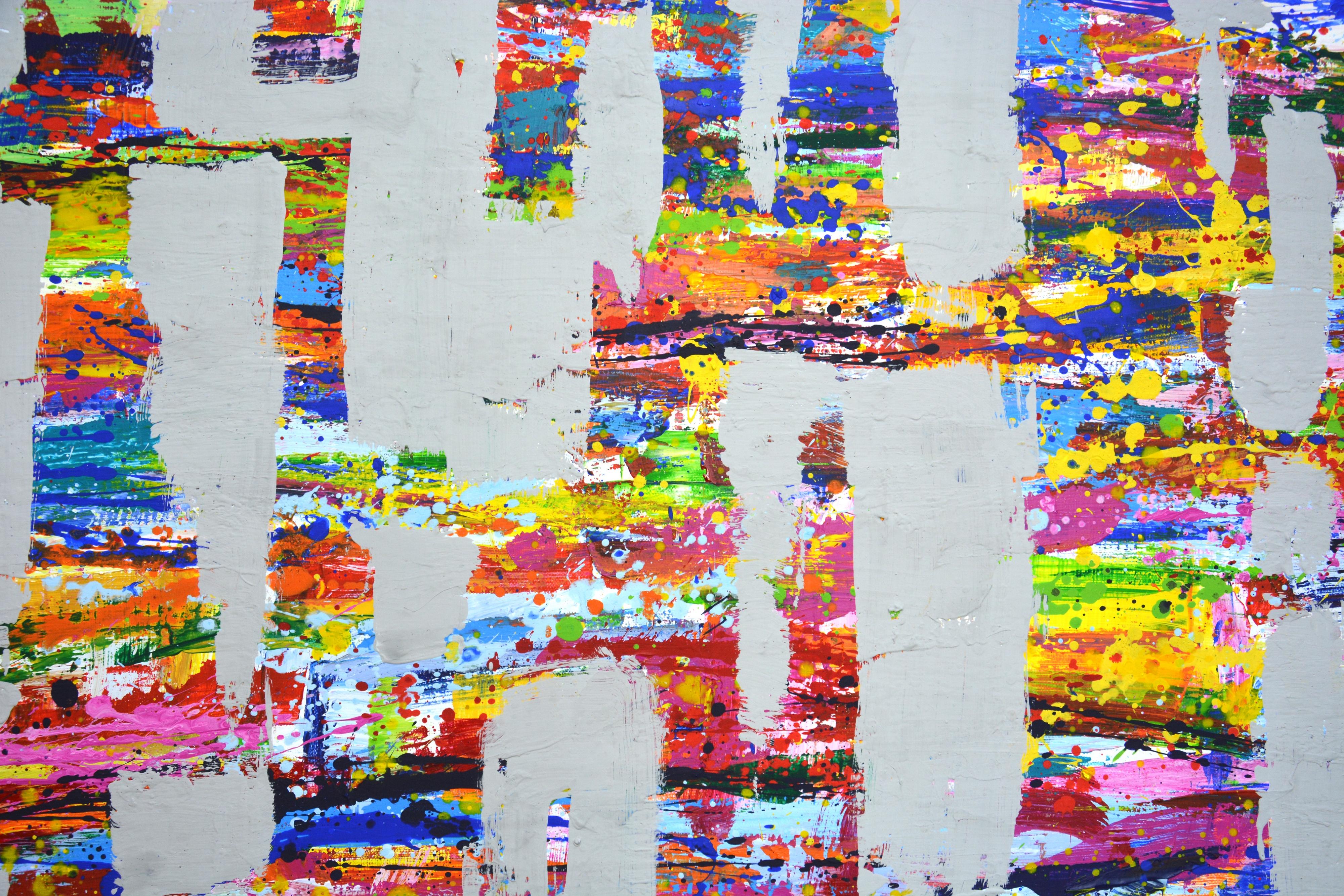 Expression 48 - Grande peinture acrylique abstraite (100x140 cm) - Beige Abstract Painting par Iryna Kastsova