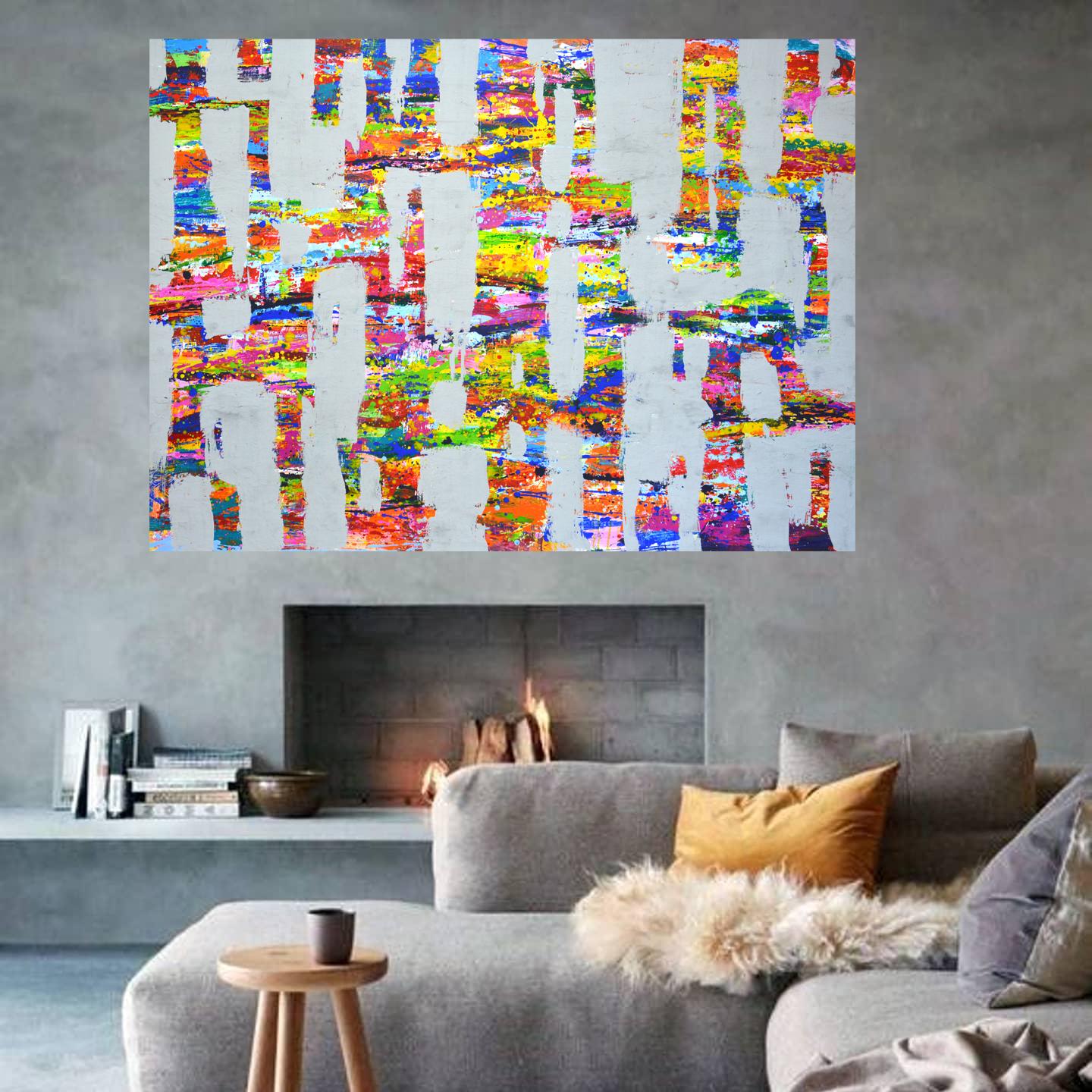 Expression 48 - Grande peinture acrylique abstraite (100x140 cm) en vente 3