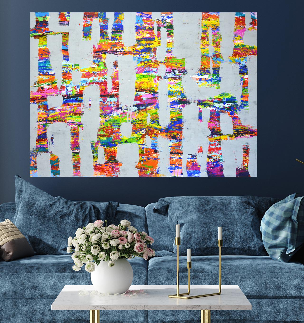 Expression 48 - Grande peinture acrylique abstraite (100x140 cm) en vente 4