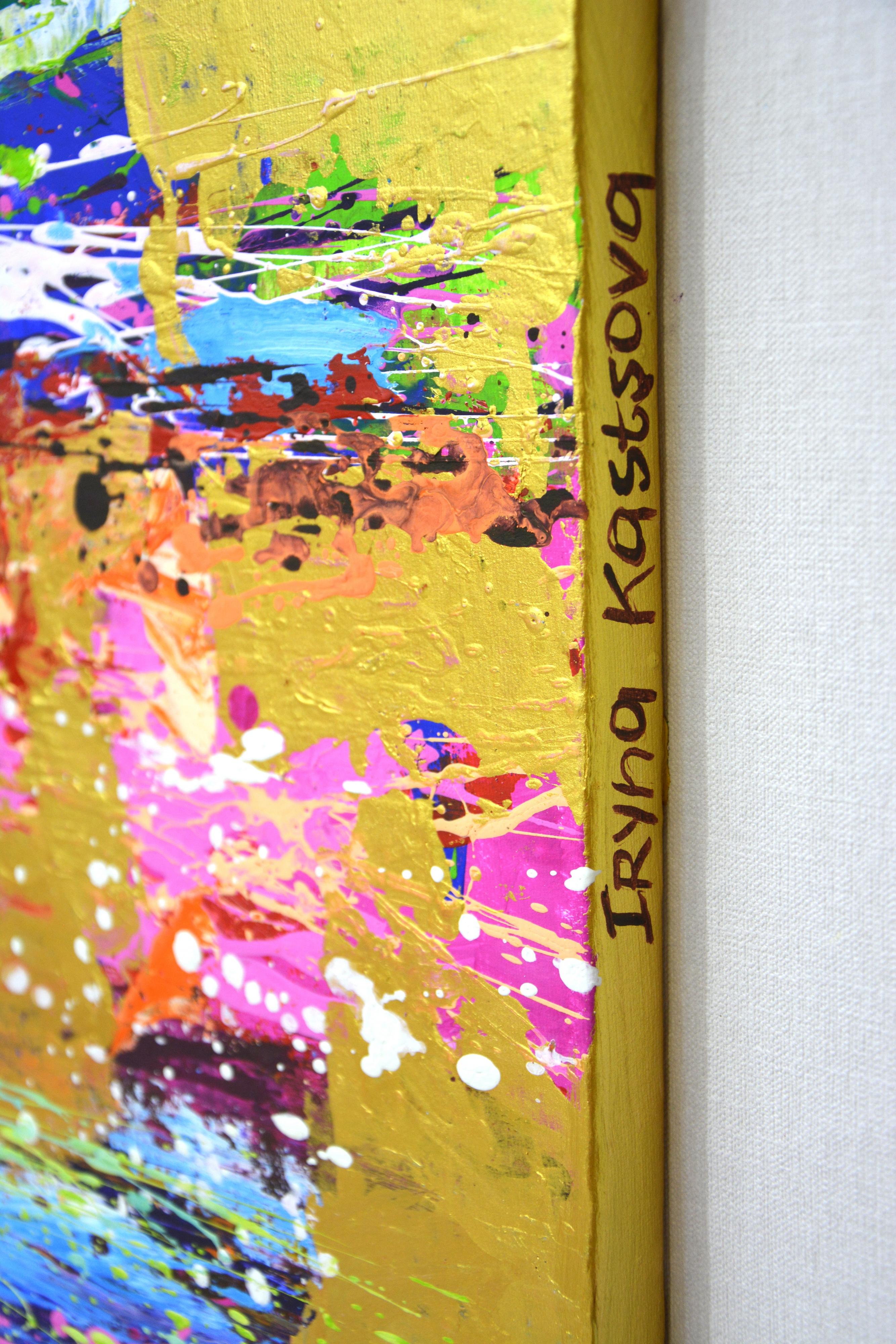 Expression with gold 9 Original abstract painting with Gold Colorful expression - Abstract Painting by Iryna Kastsova