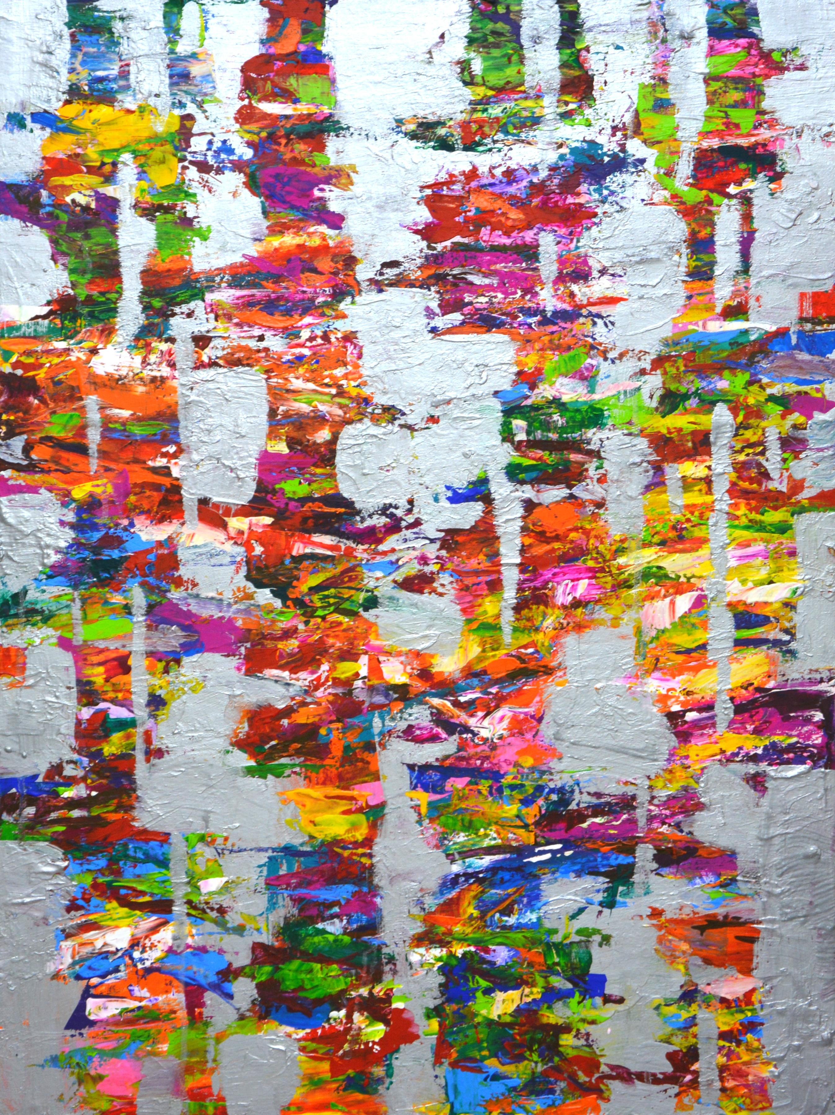 Irena Orlov Gold Leaf Silver Abstract Art on Canvas 36 x 48" at