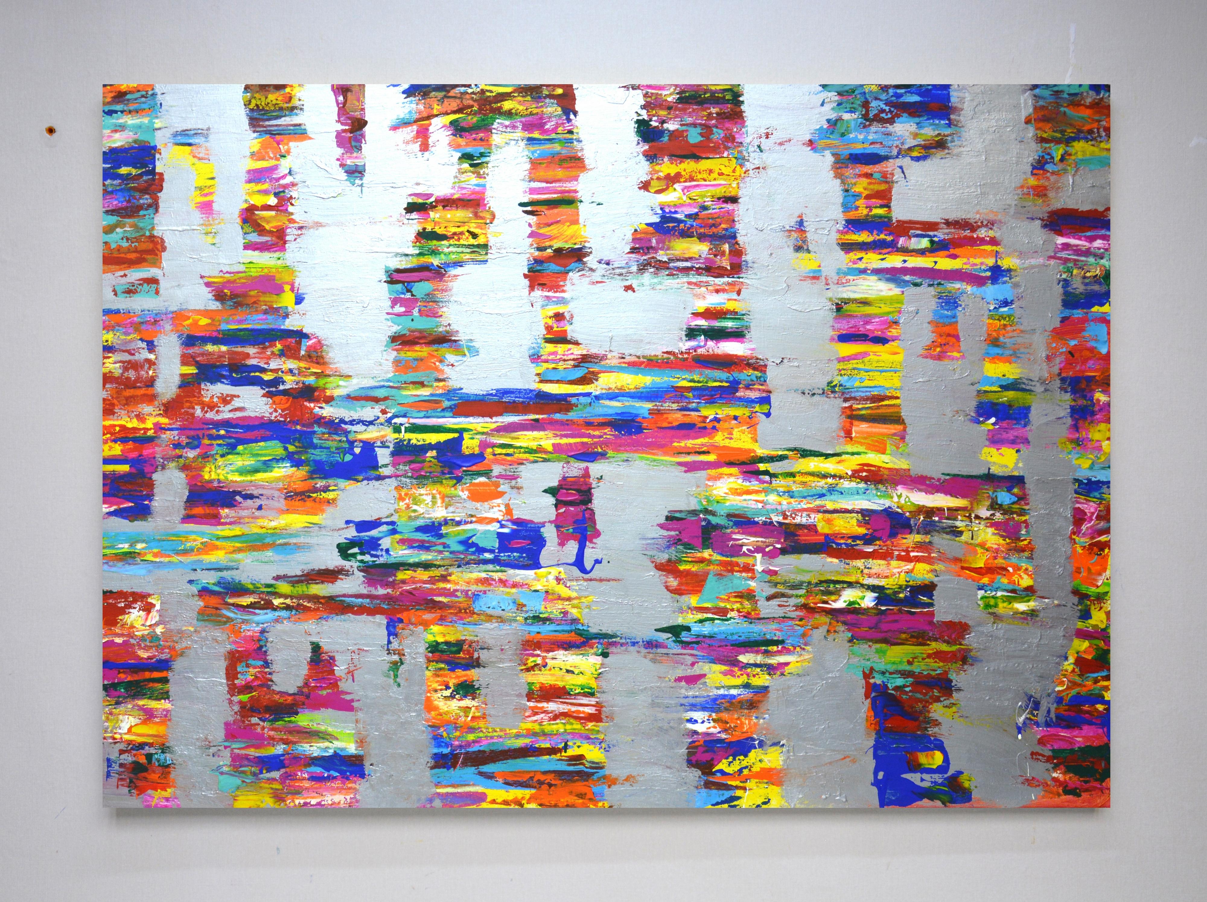Expresión con plata 13 - Pintura abstracta grande - Arte mural moderno vibrante - Painting de Iryna Kastsova
