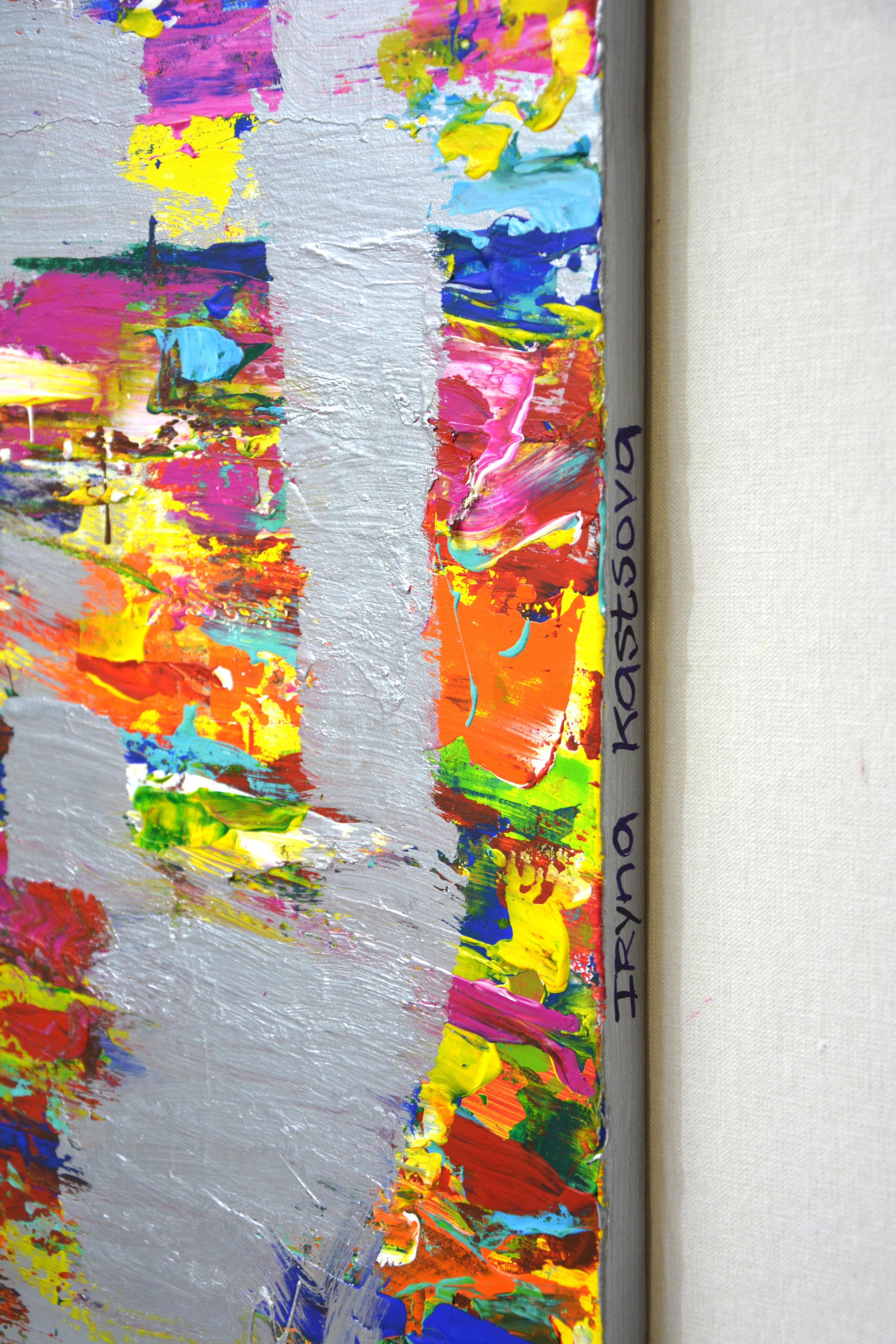 Expresión con plata 13 - Pintura abstracta grande - Arte mural moderno vibrante - Painting Abstracto de Iryna Kastsova