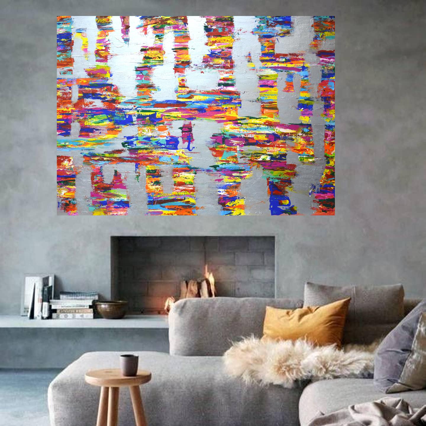 Expresión con plata 13 - Pintura abstracta grande - Arte mural moderno vibrante en venta 4