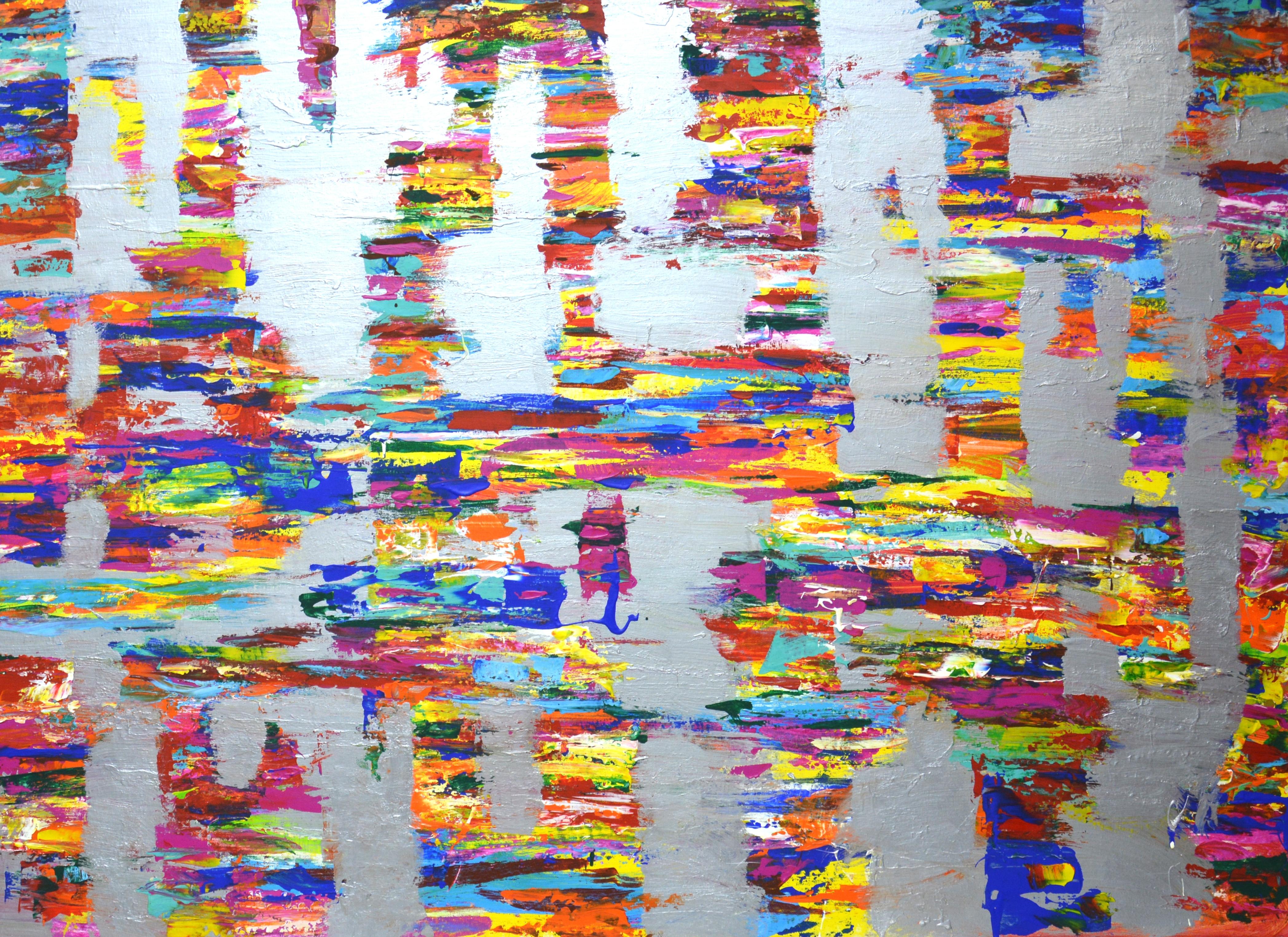 Abstract Painting de Iryna Kastsova - Expresión con plata 13 - Pintura abstracta grande - Arte mural moderno vibrante