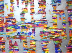 Expresión con plata 13 - Pintura abstracta grande - Arte mural moderno vibrante