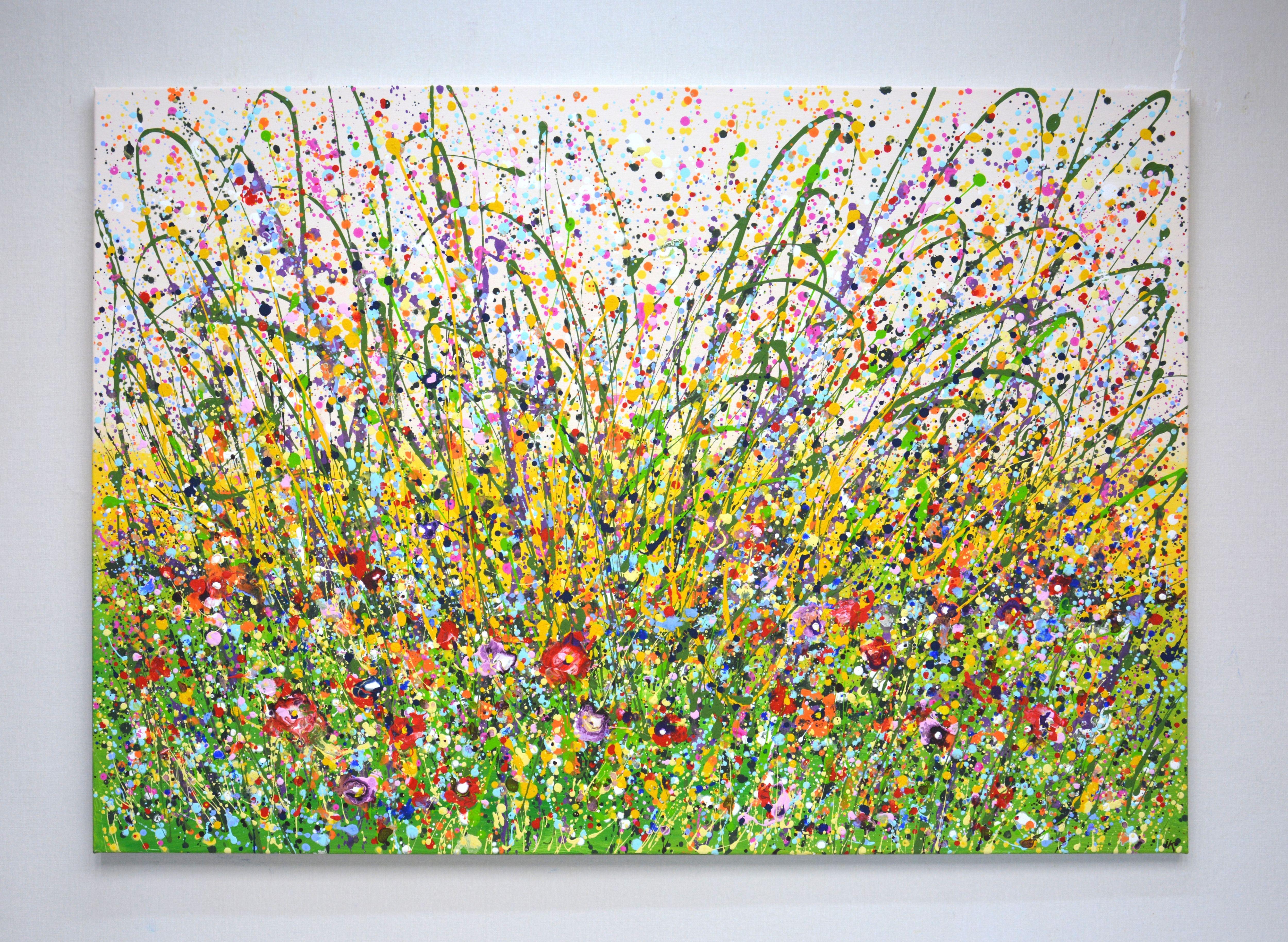 Flower field. Summer., Painting, Acrylic on Glass For Sale 1