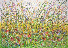 Flower field. Summer., Painting, Acrylic on Glass