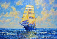 Voile pleine voile, peinture, huile sur toile