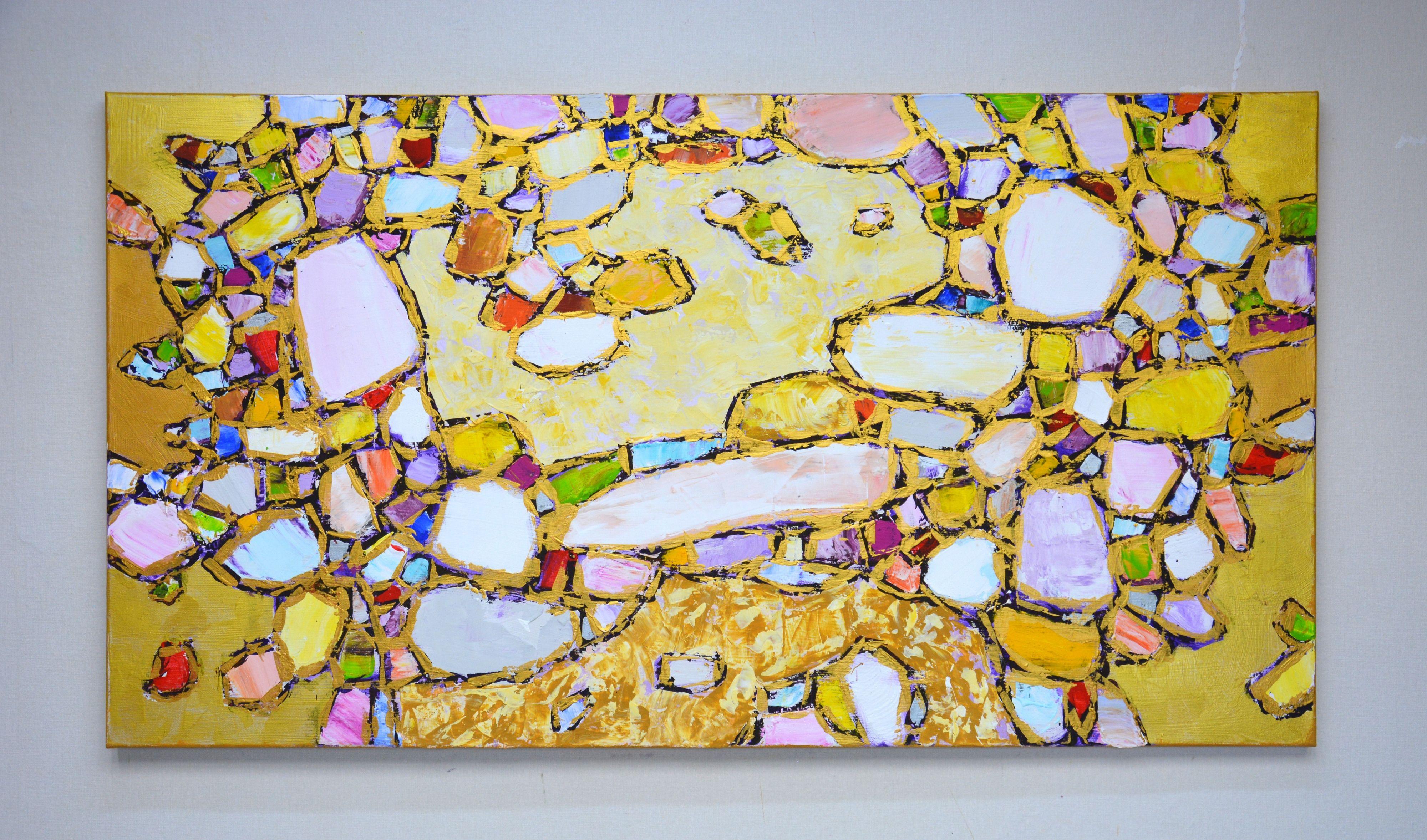 Gems and gold 3., Painting, Acrylic on Canvas - Gold Abstract Painting by Iryna Kastsova