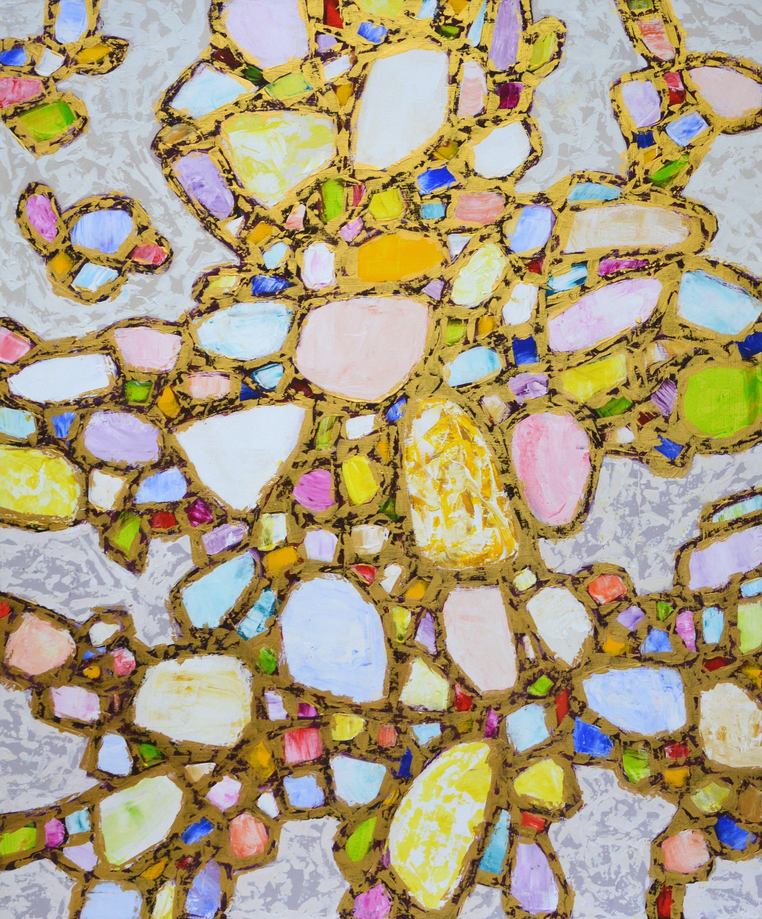 Iryna Kastsova Abstract Painting - Gems in Gold 2., Painting, Acrylic on Canvas