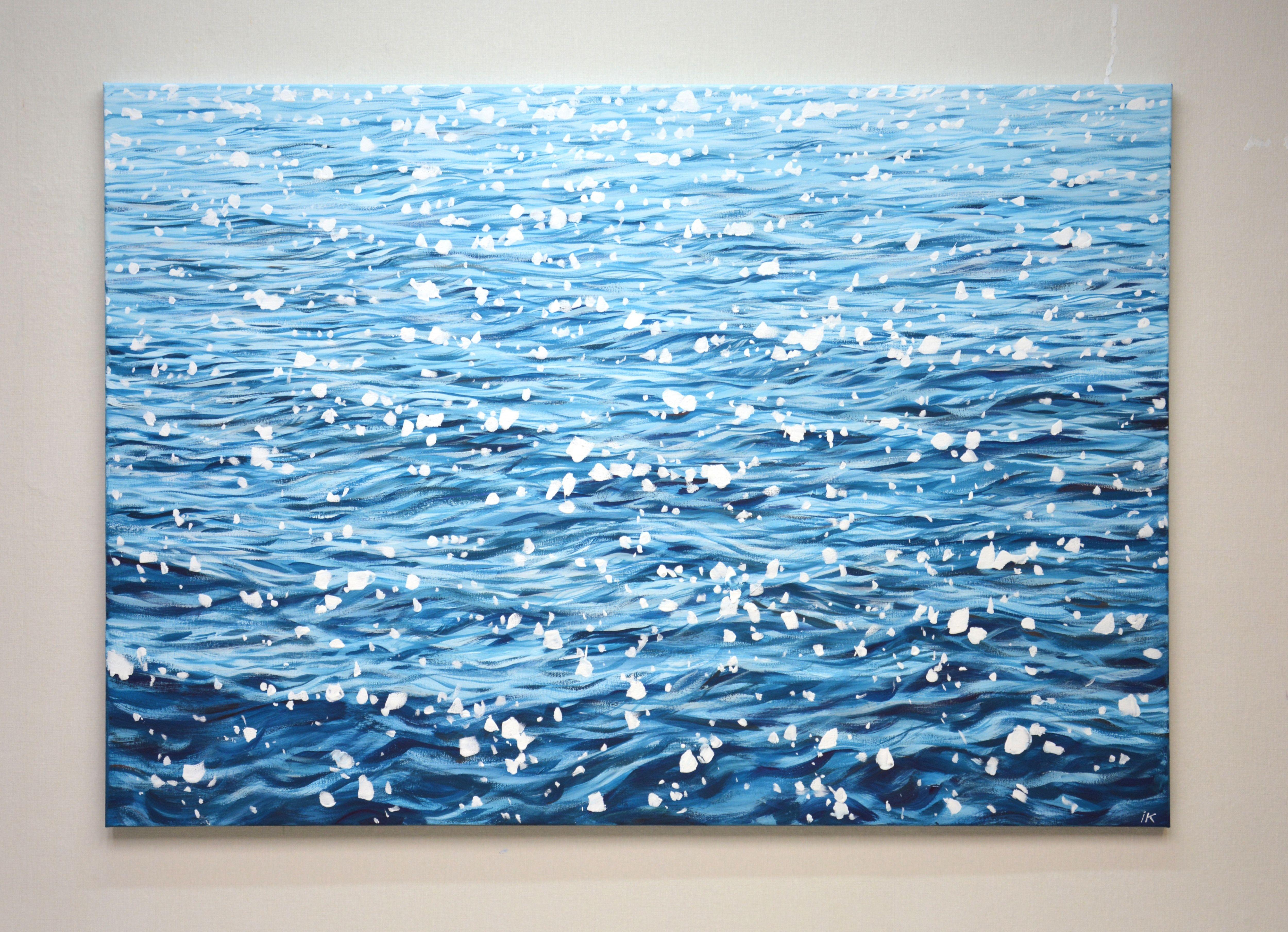 Peinture - Glare sur eau bleue, acrylique sur toile - Réalisme Painting par Iryna Kastsova