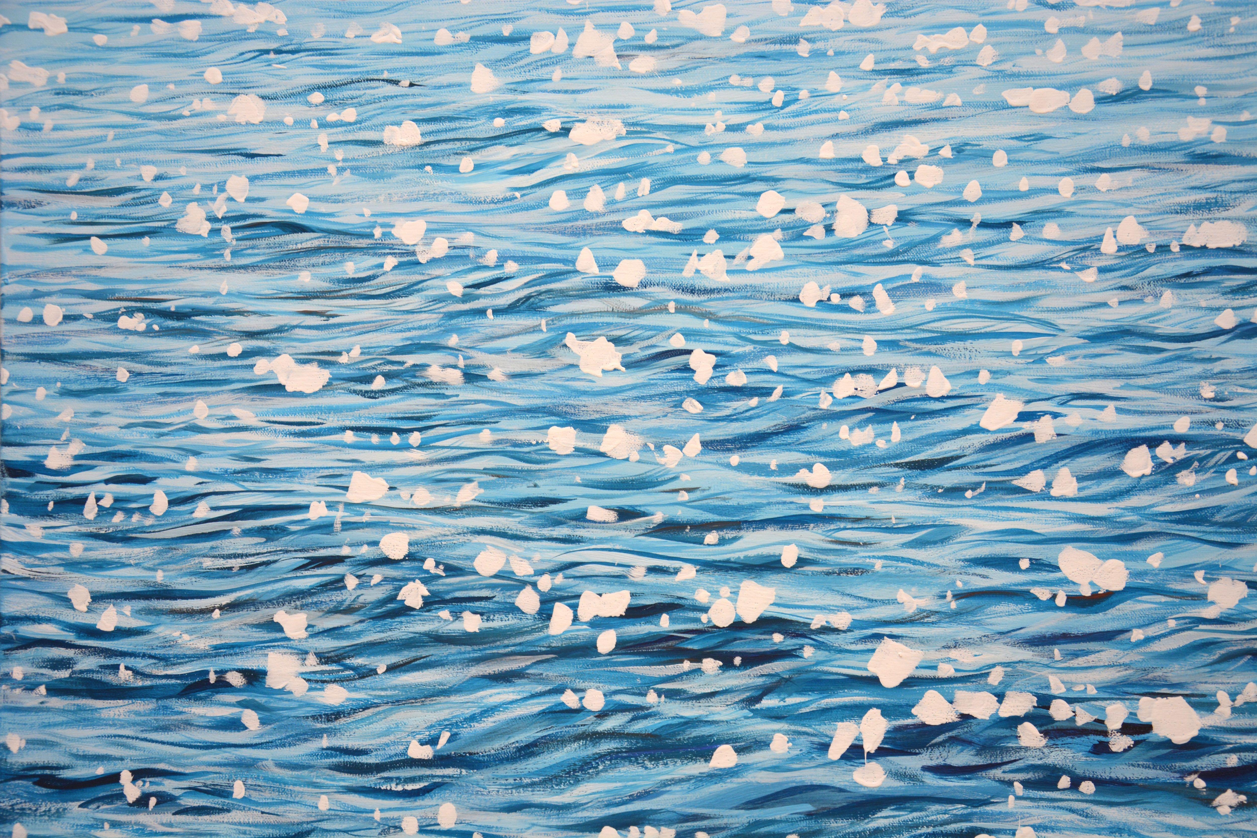 Peinture - Glare sur eau bleue, acrylique sur toile en vente 1