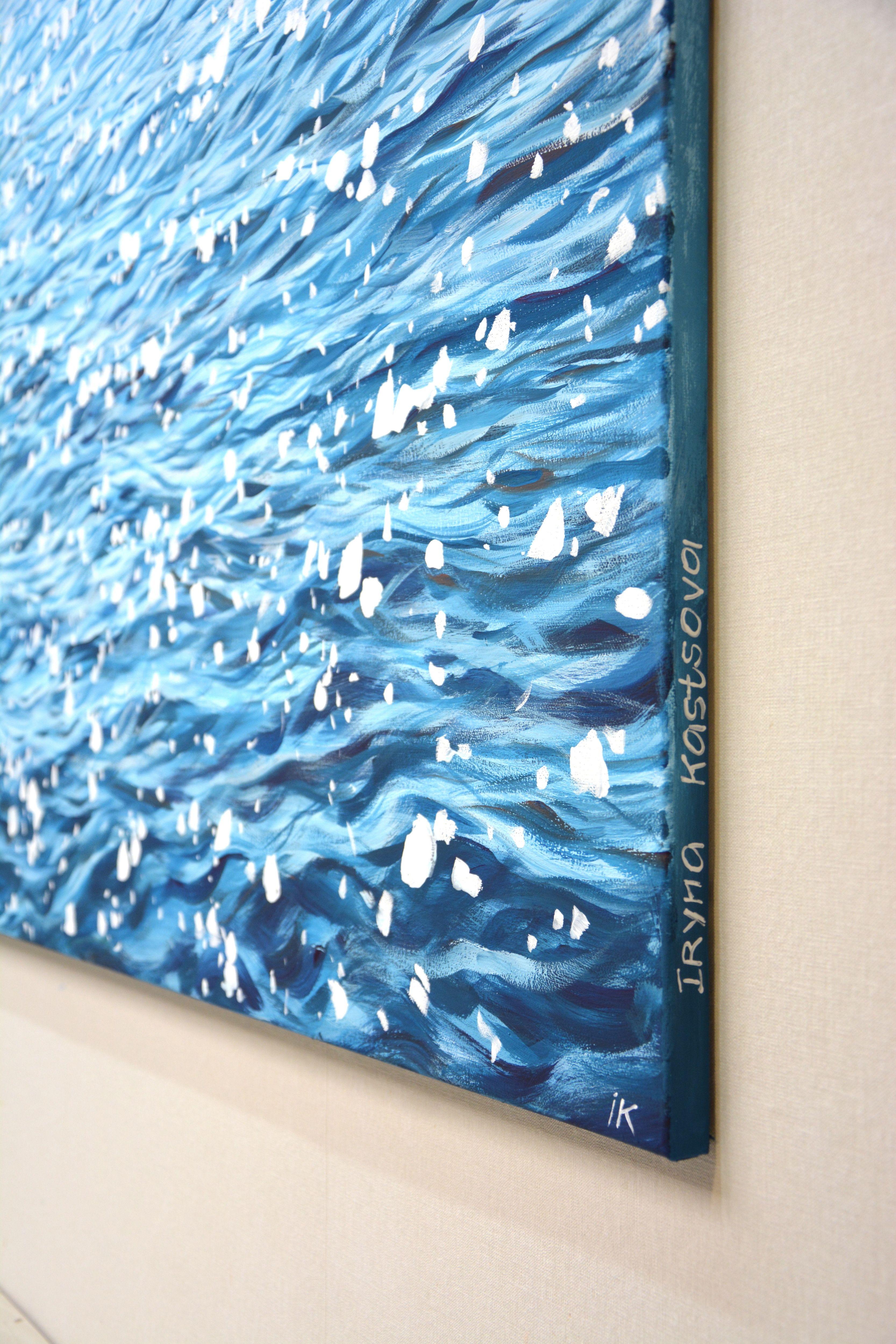 Peinture - Glare sur eau bleue, acrylique sur toile en vente 2