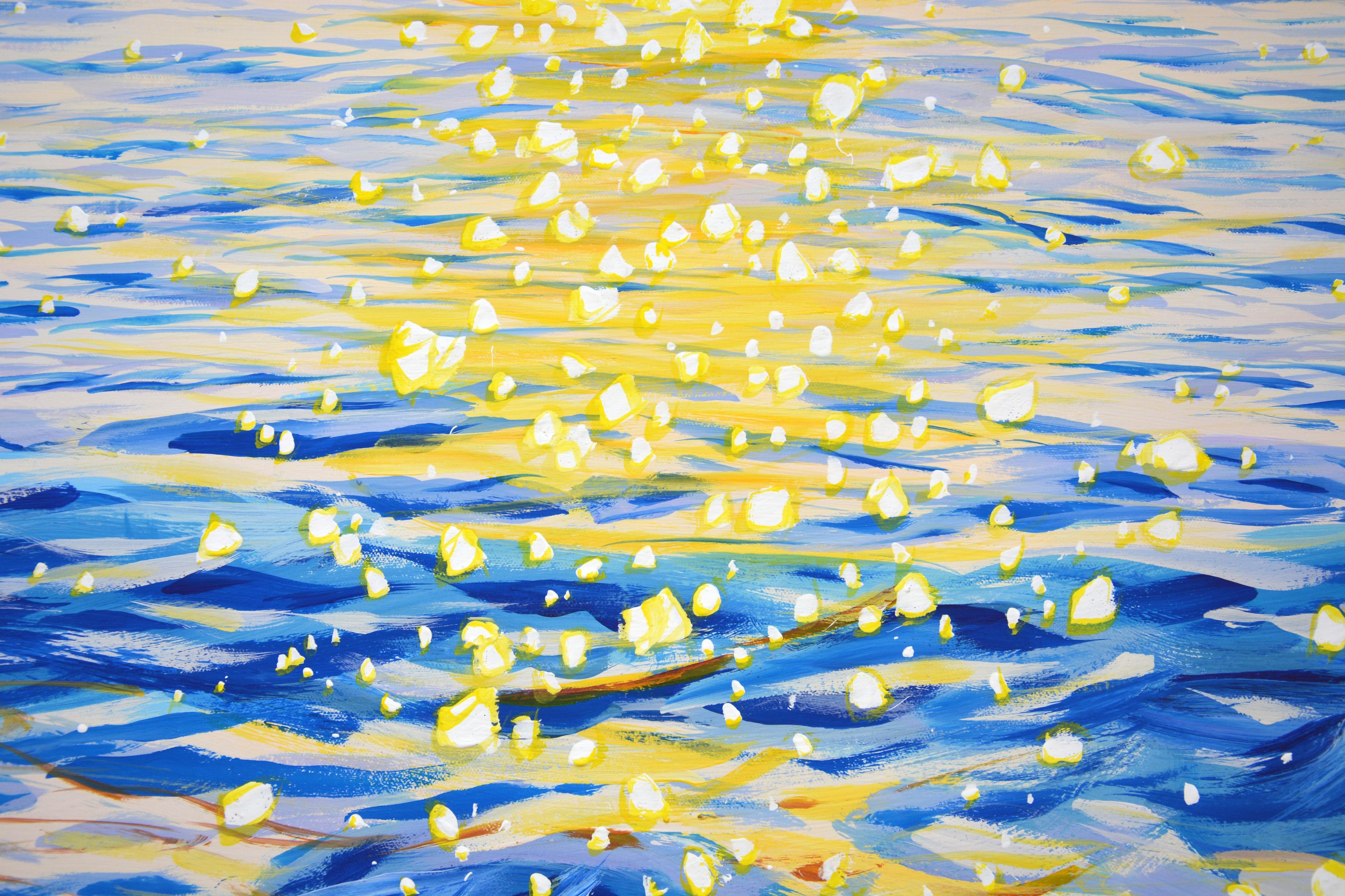 Artist Iryna Kastsova. Original acrylic painting on canvas with water and sky. Blue water in the sunlight.
Beautiful interior painting for home and office.
From the collection 