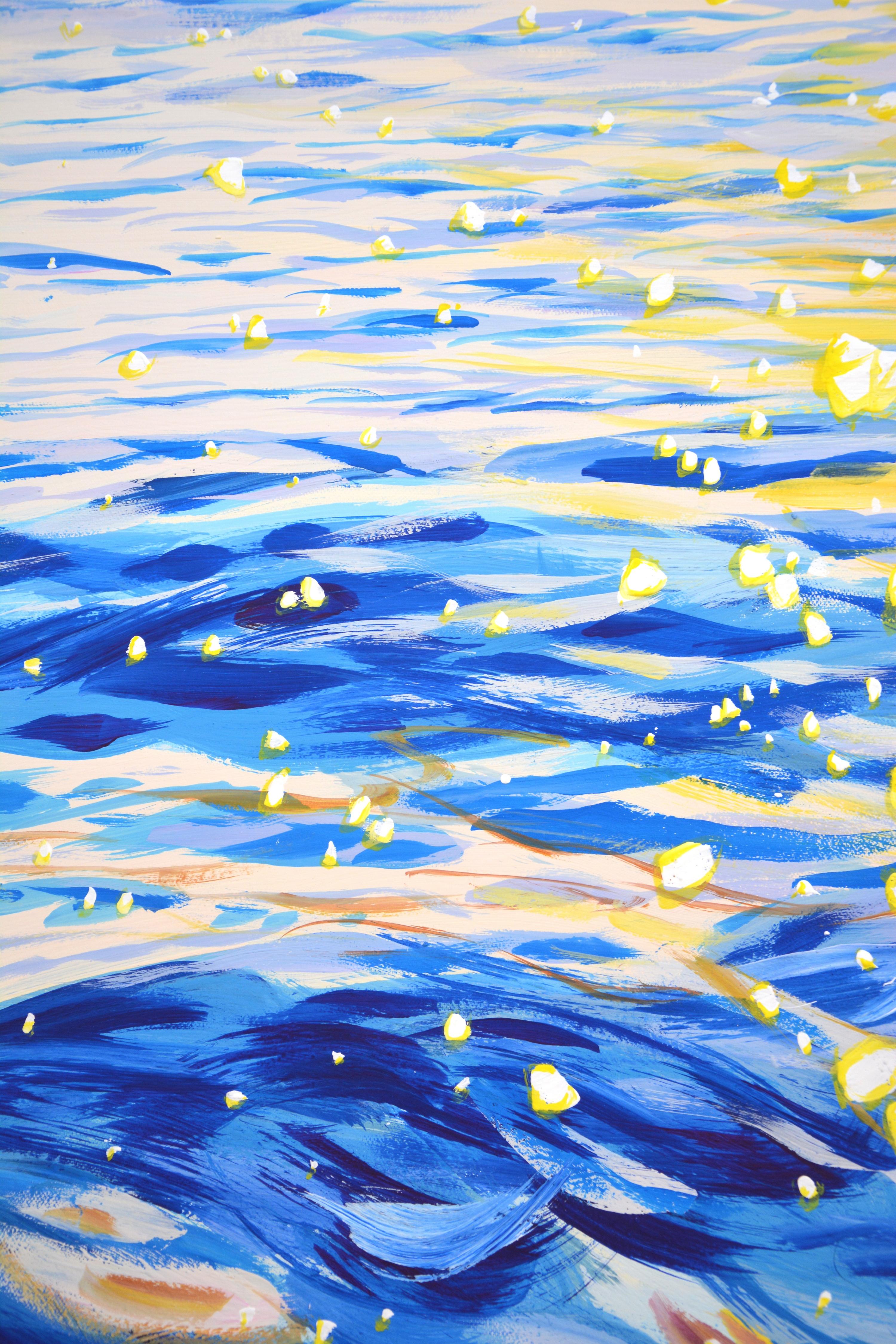 Original Acrylic interior painting with water and sky, Glare on waves 8, Square For Sale 3