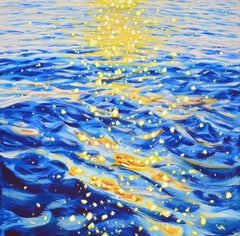 Original Acrylic interior painting with water and sky, Glare on waves 8, Square