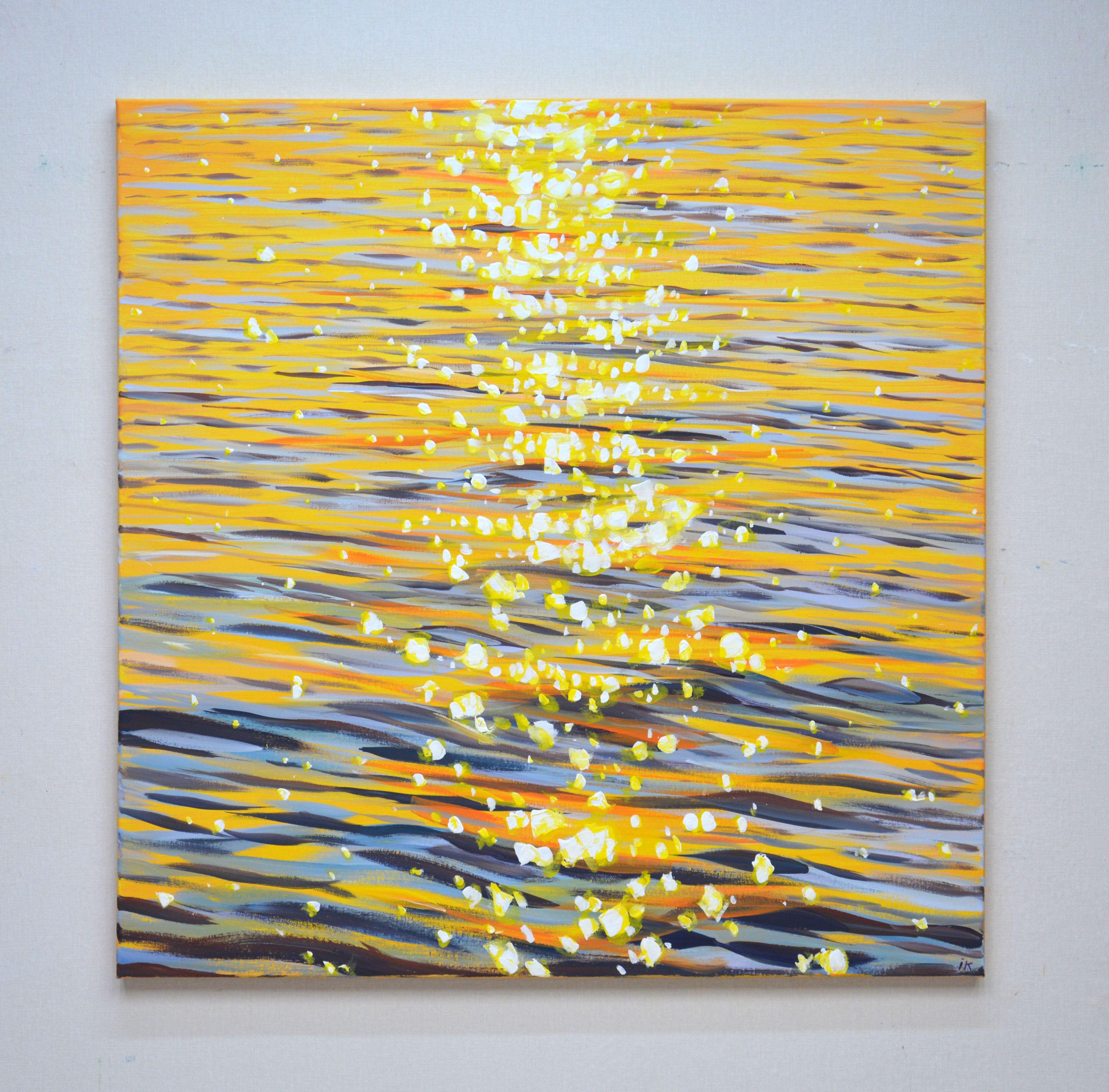 Gold sparks on the water., Painting, Acrylic on Canvas For Sale 1