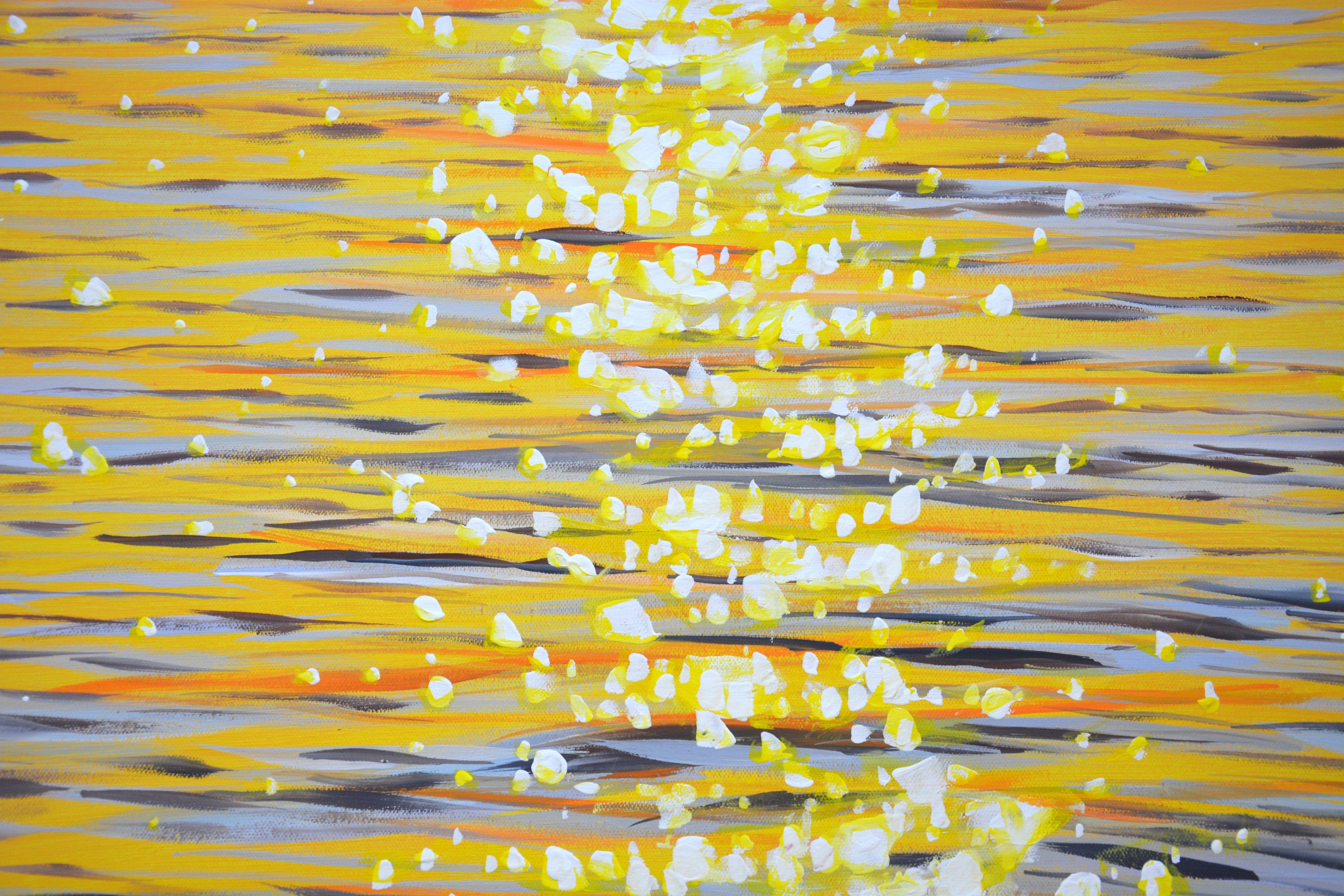 Gold sparks on the water., Painting, Acrylic on Canvas For Sale 2