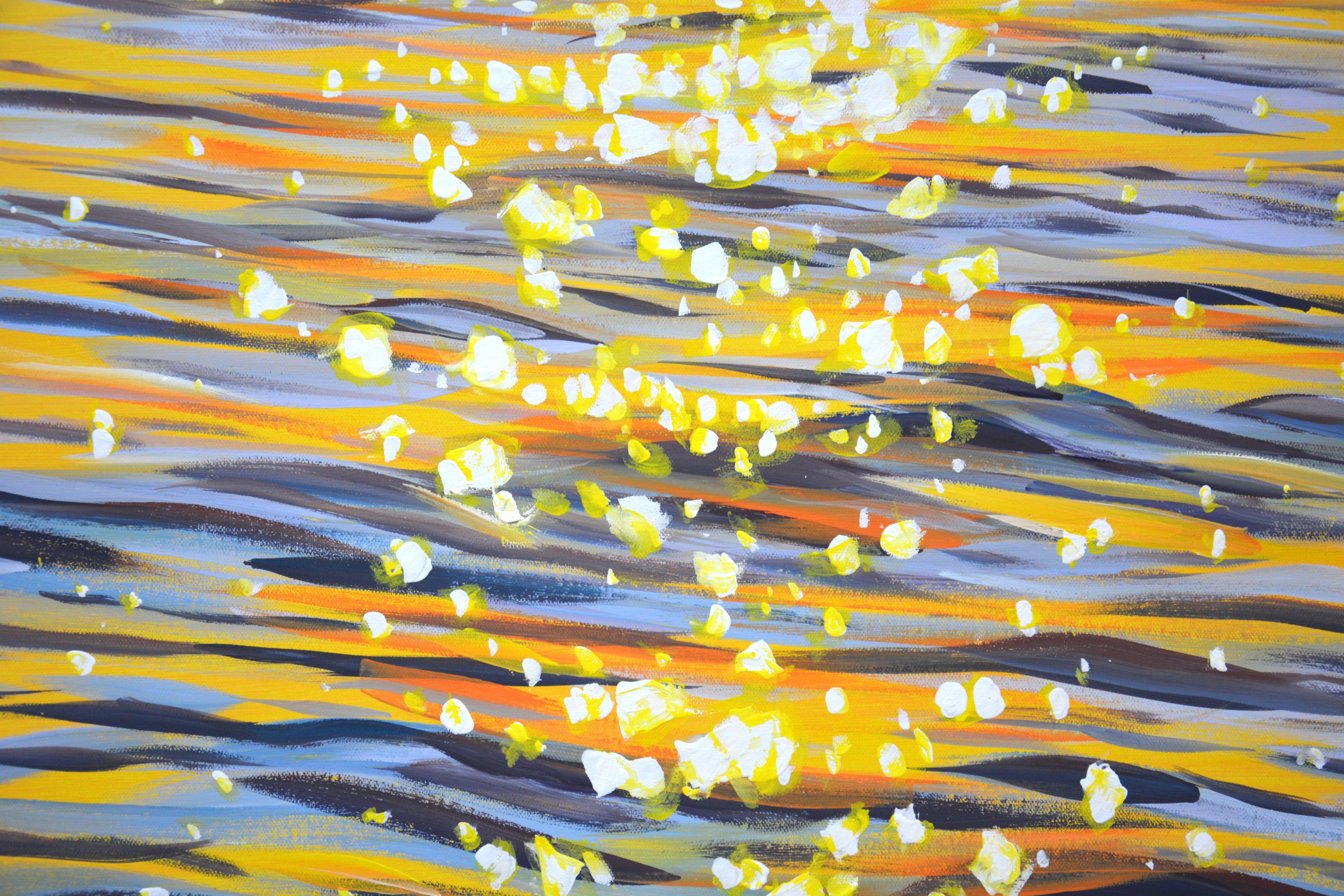 Gold sparks on the water., Painting, Acrylic on Canvas For Sale 3