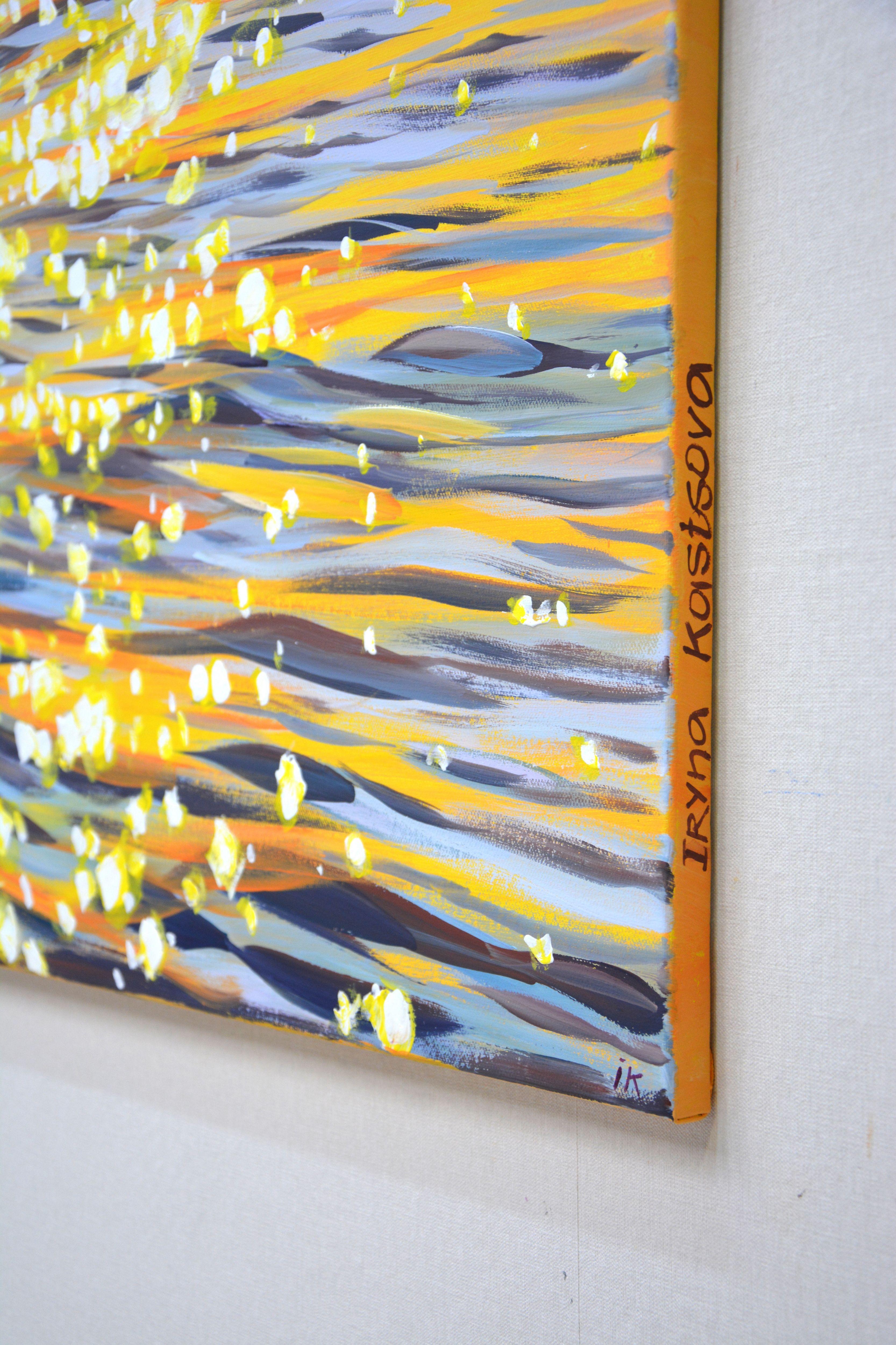 Gold sparks on the water., Painting, Acrylic on Canvas For Sale 4