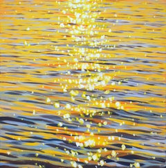 Gold sparks on the water., Painting, Acrylic on Canvas