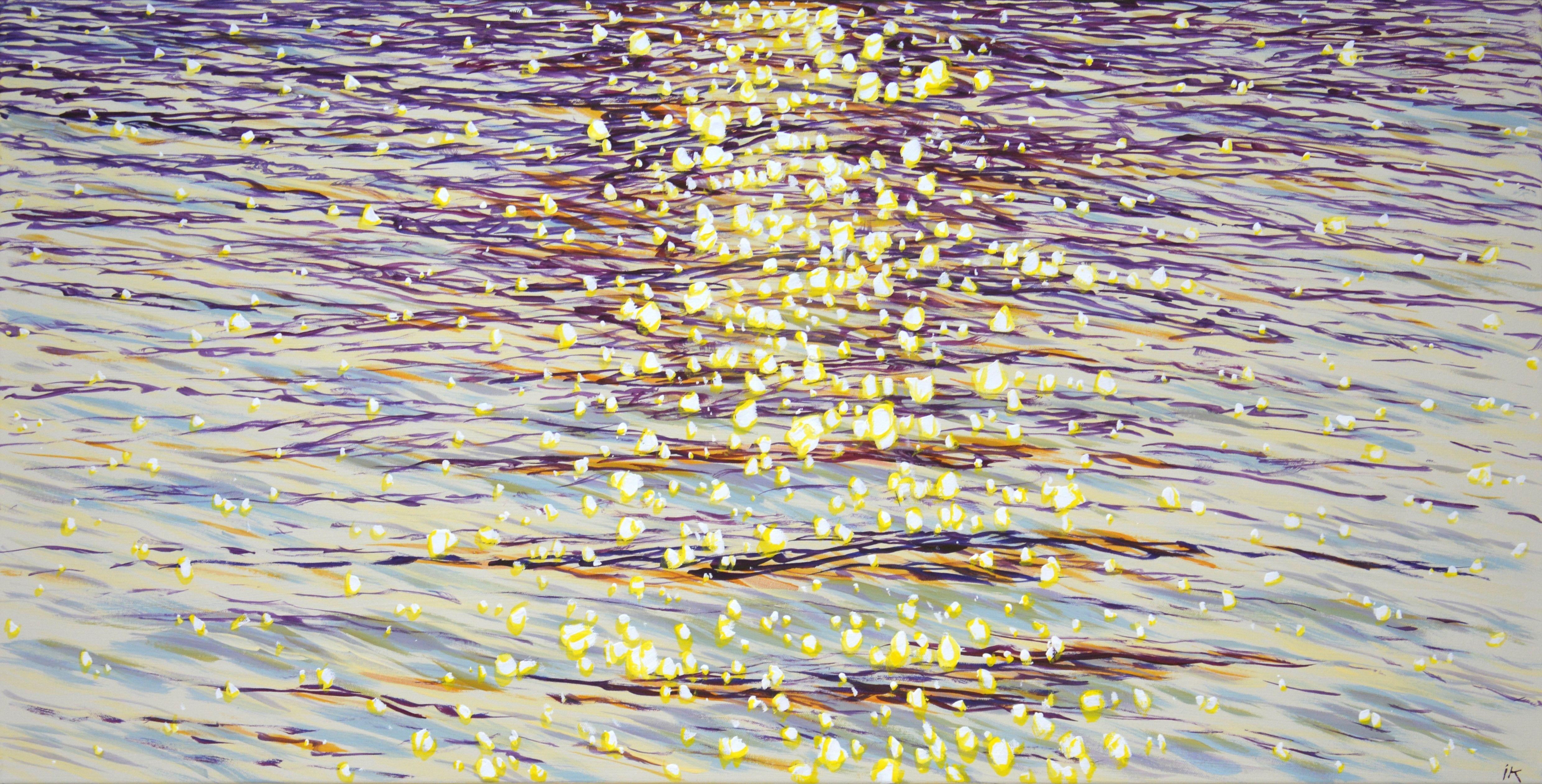 Golden sparks of the ocean. Warm water, waves, serene views, ocean shine, glare on the water create an atmosphere of relaxation, romance. Made in the style of realism. Part of a permanent series of seascapes. Good quality painting. Used high quality