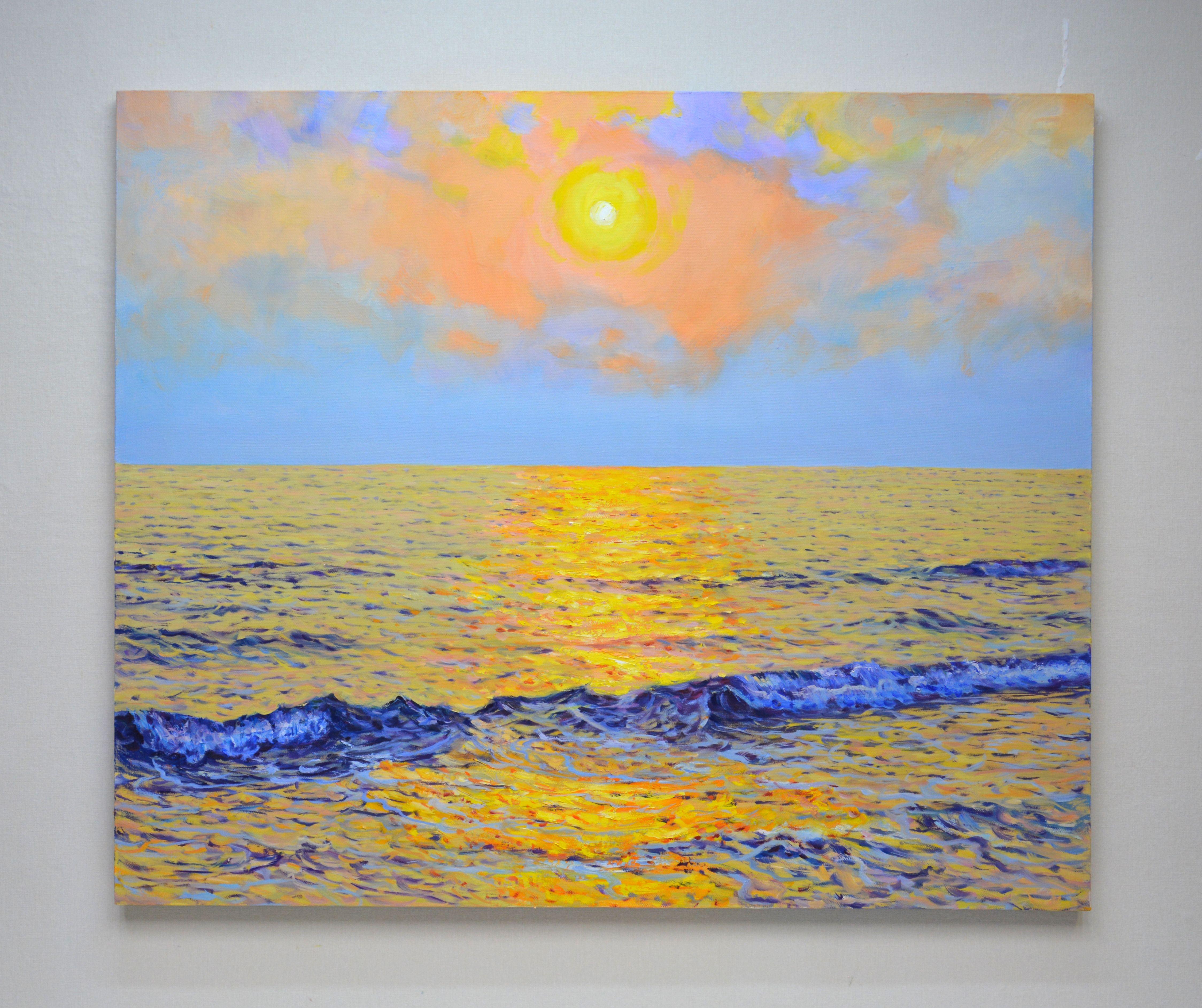 Golden sunset, Painting, Oil on Canvas For Sale 1