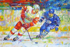 Peinture de hockey, huile sur toile