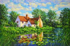 Haus am Wasser, Gemälde, Öl auf Leinwand
