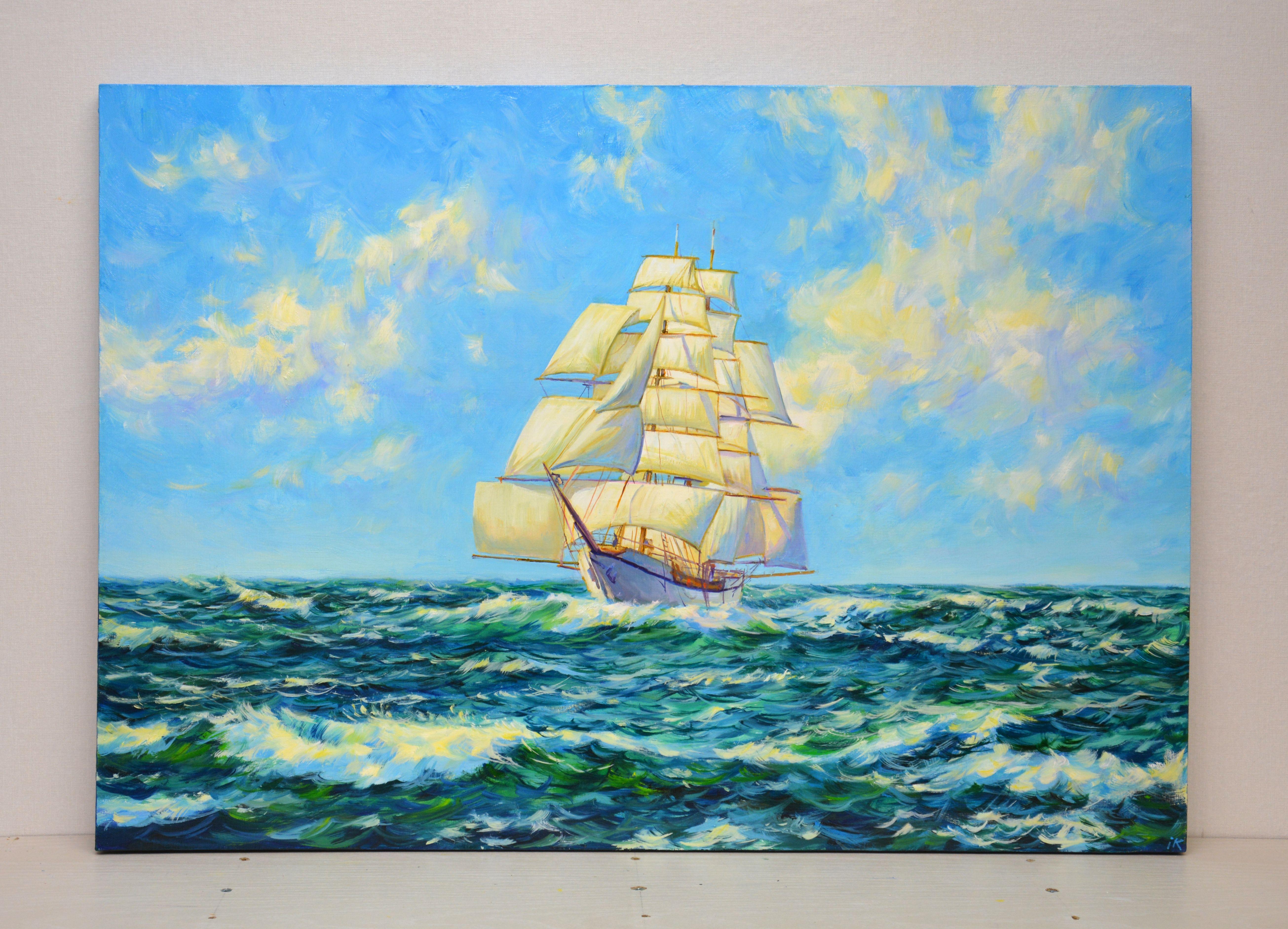 In full sail, Painting, Oil on Canvas For Sale 1