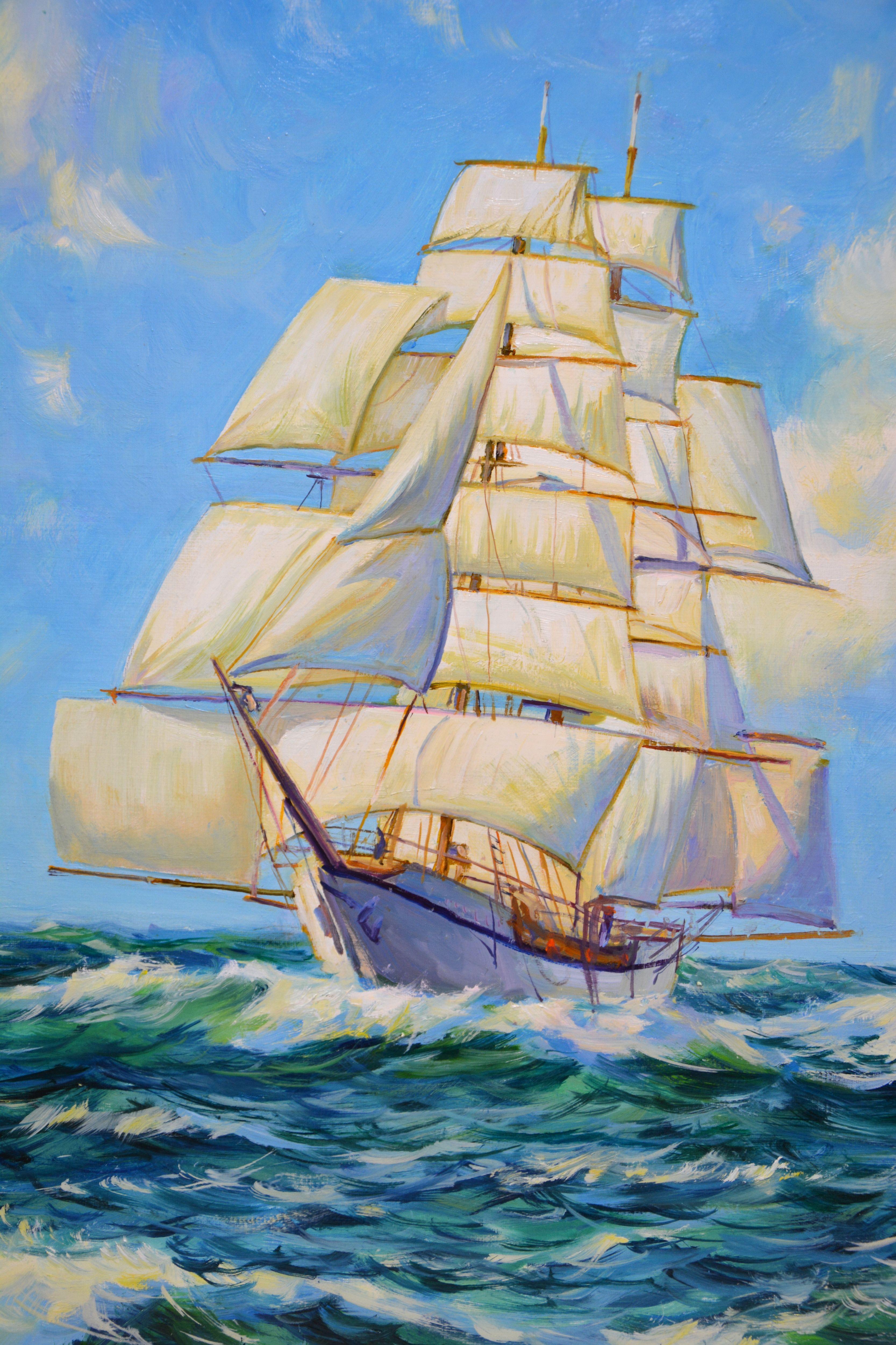 In full sail, Painting, Oil on Canvas For Sale 3