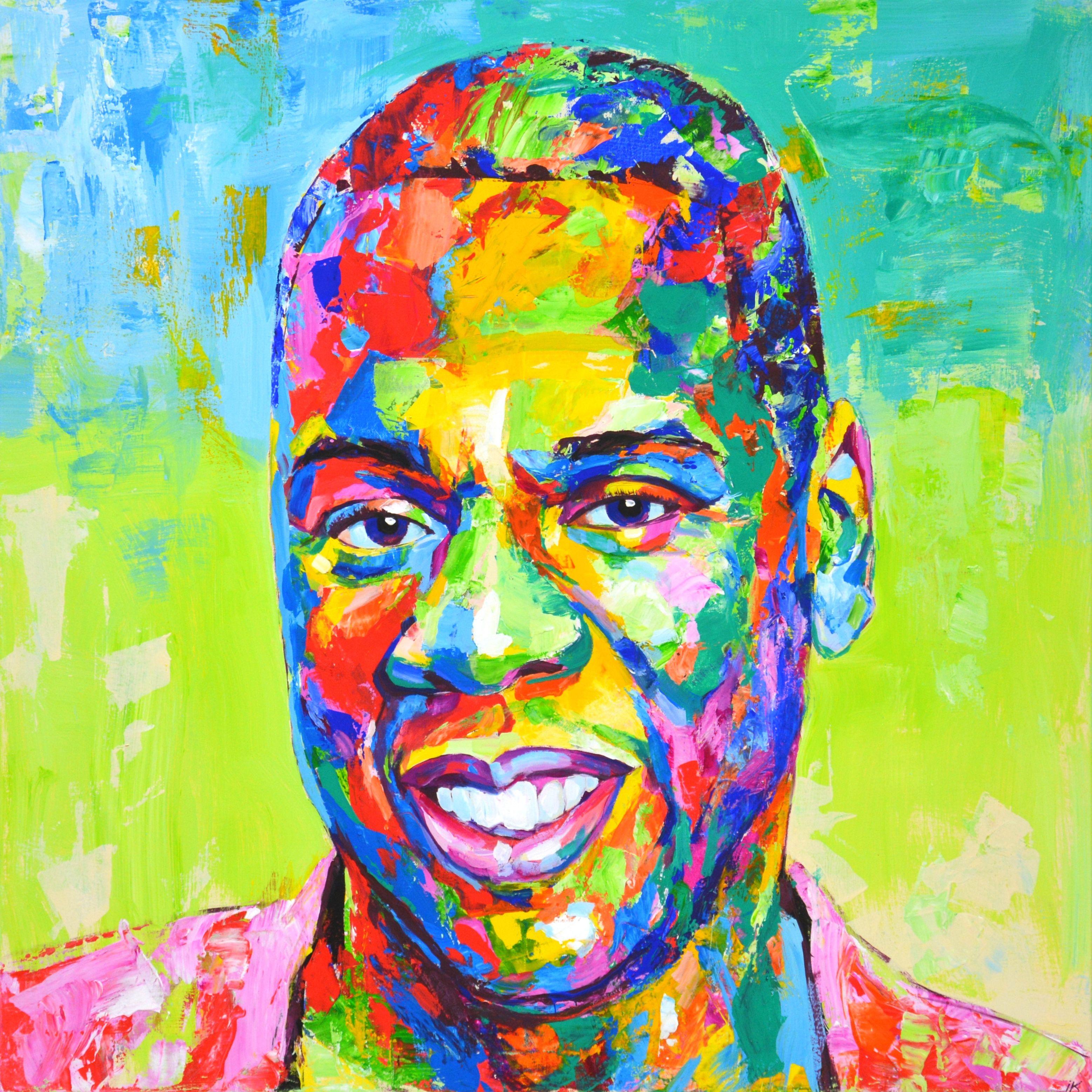 Jay-Z. Shawn Corey Carter, better known by his stage name Jay-Z, is an American rapper, songwriter, record producer, executive producer and entrepreneur. Painted in a modern style with brushes and a palette knife. Pop Art. Expressionism. Realism. A