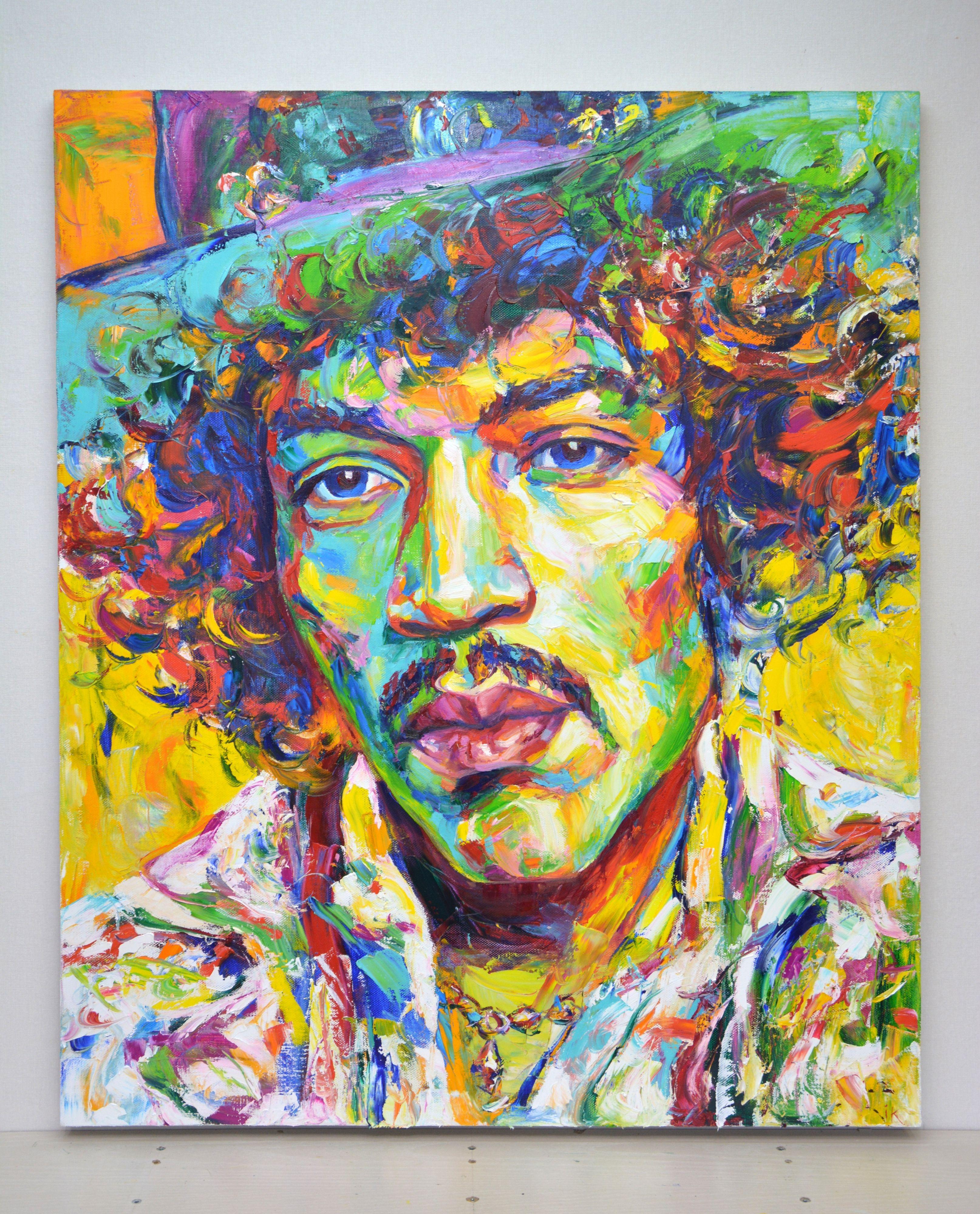 Peinture, huile sur toile, Jimi Hendrix - Réalisme Painting par Iryna Kastsova