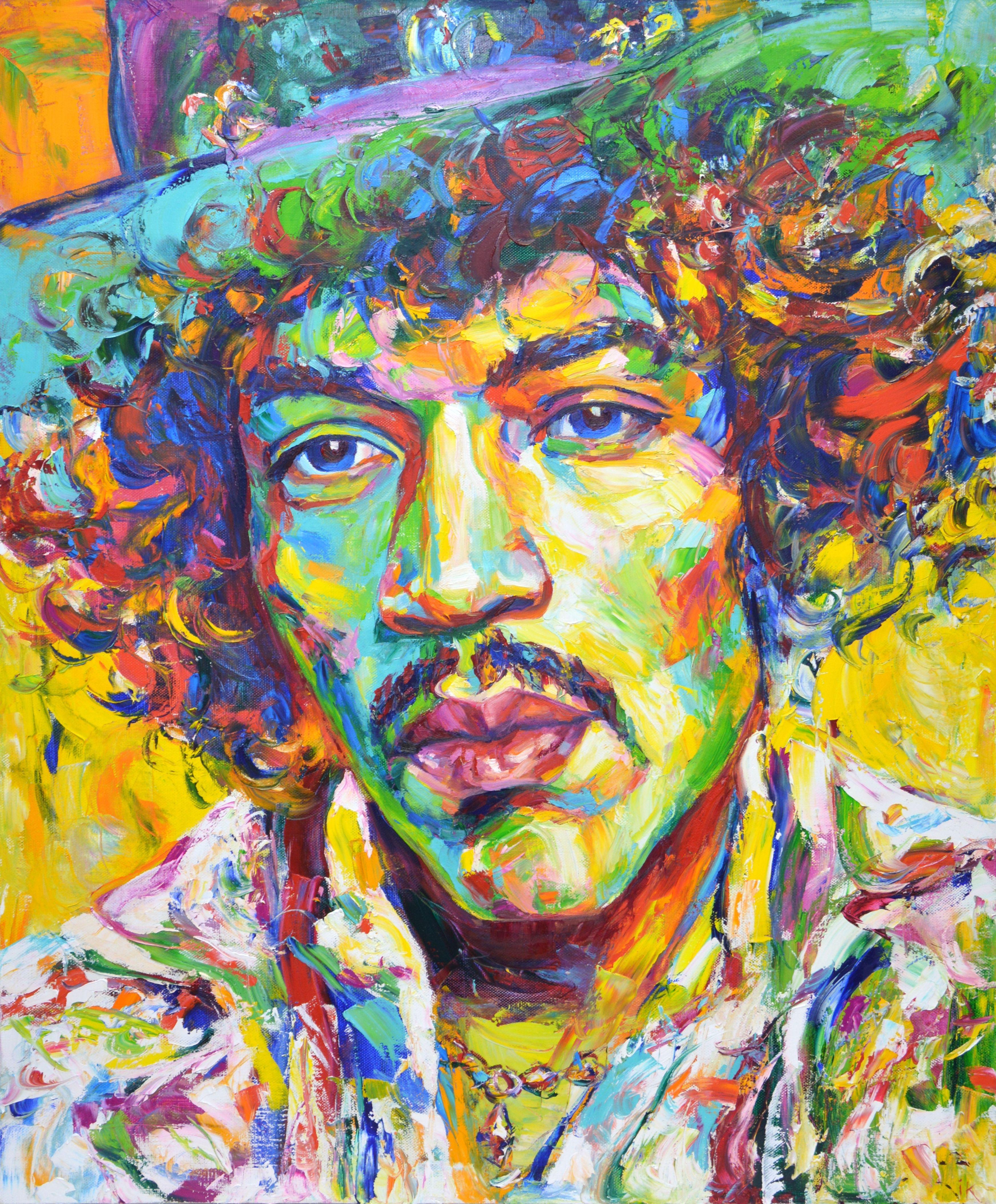 Peinture, huile sur toile, Jimi Hendrix - Painting de Iryna Kastsova