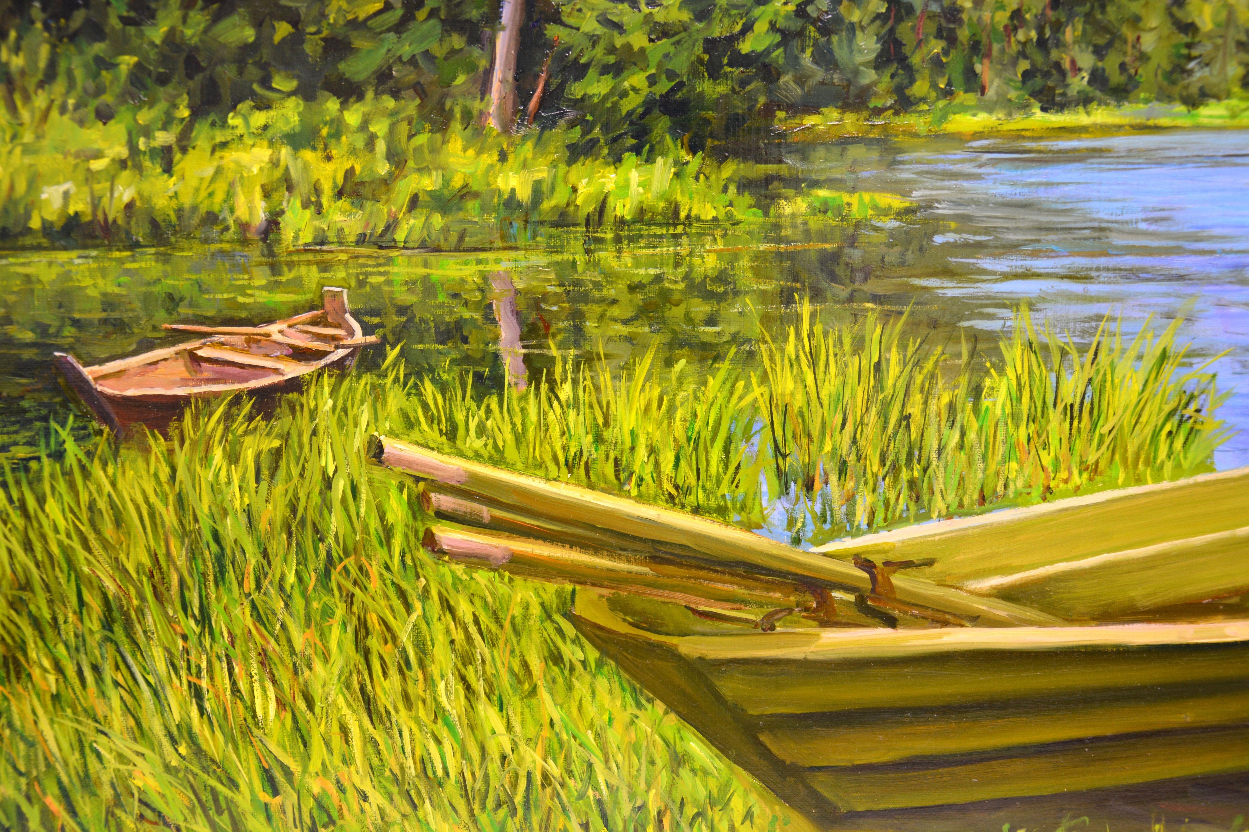 Landscape with a boat, Painting, Oil on Canvas For Sale 2