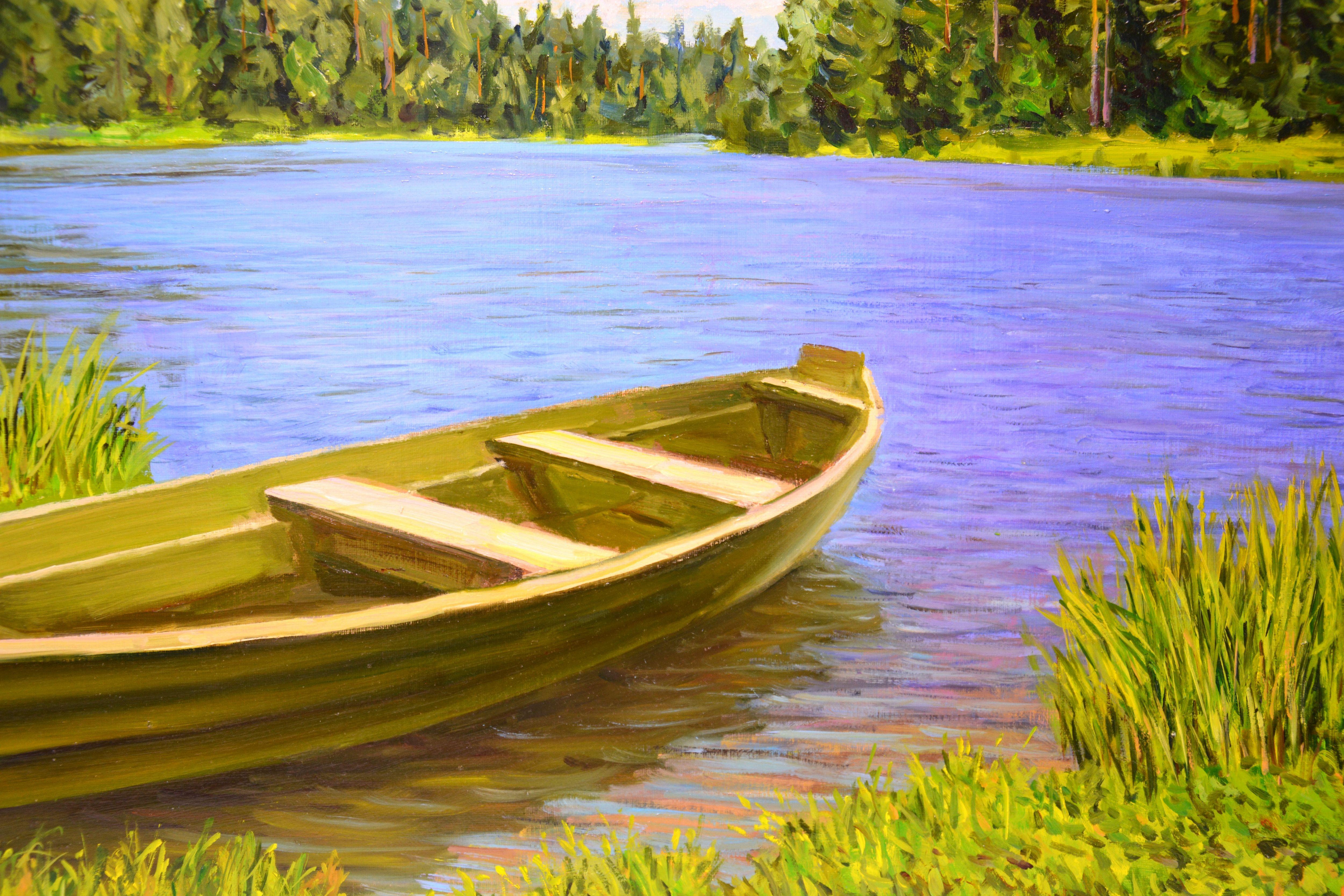 Landscape with a boat, Painting, Oil on Canvas For Sale 3