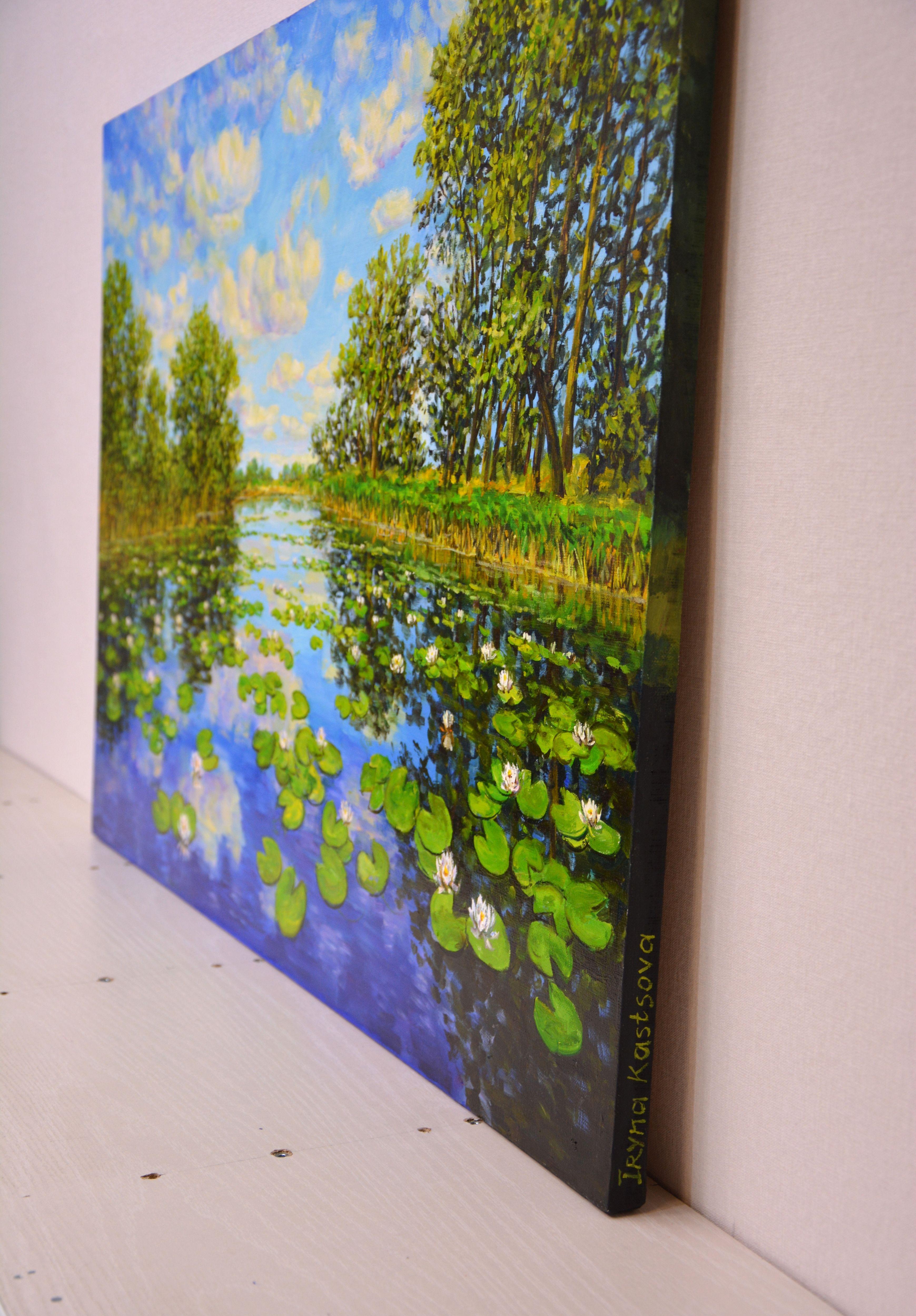 Landscape with water lilies., Painting, Oil on Canvas For Sale 2