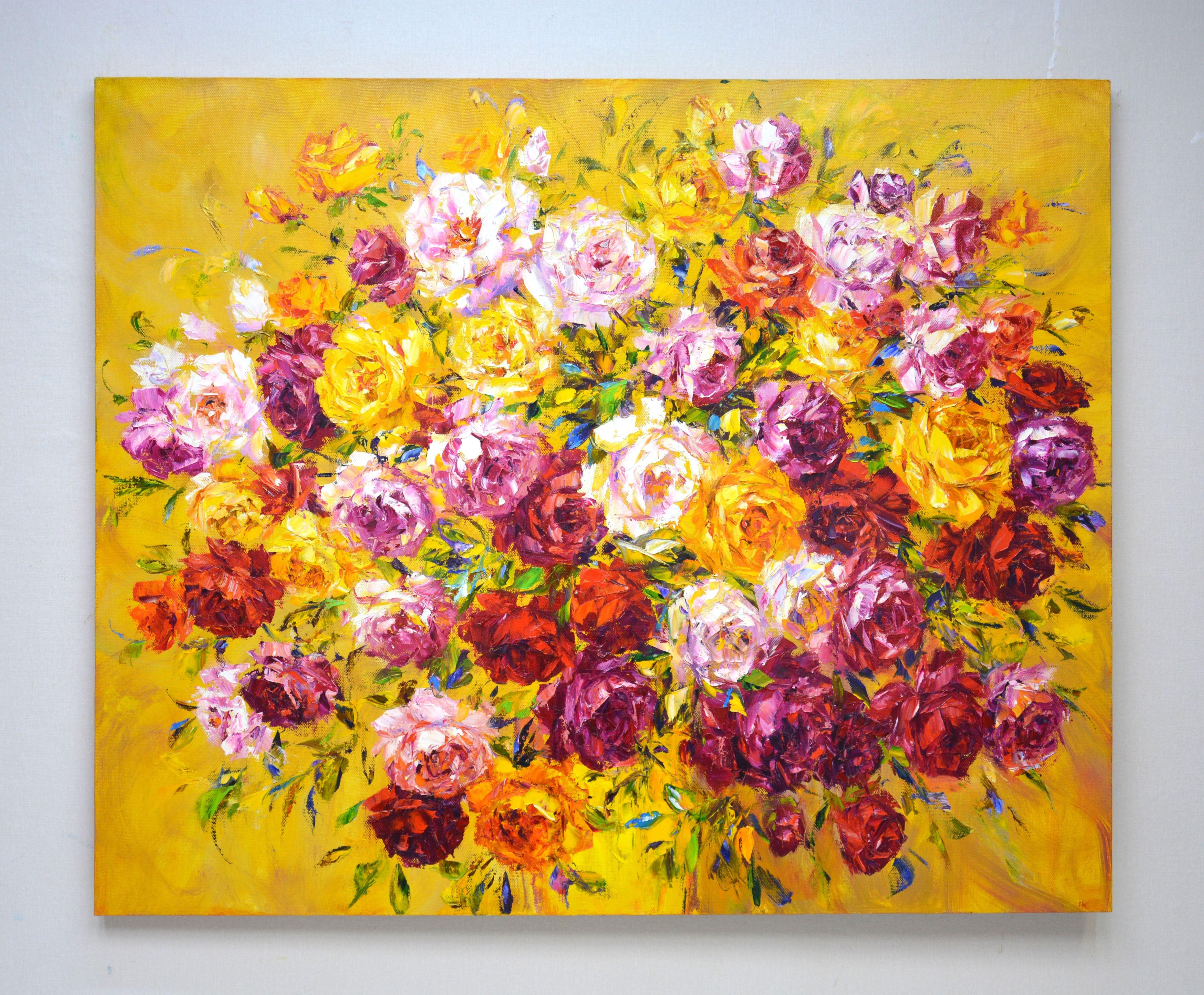Large bouquet of roses 3., Painting, Oil on Canvas For Sale 1