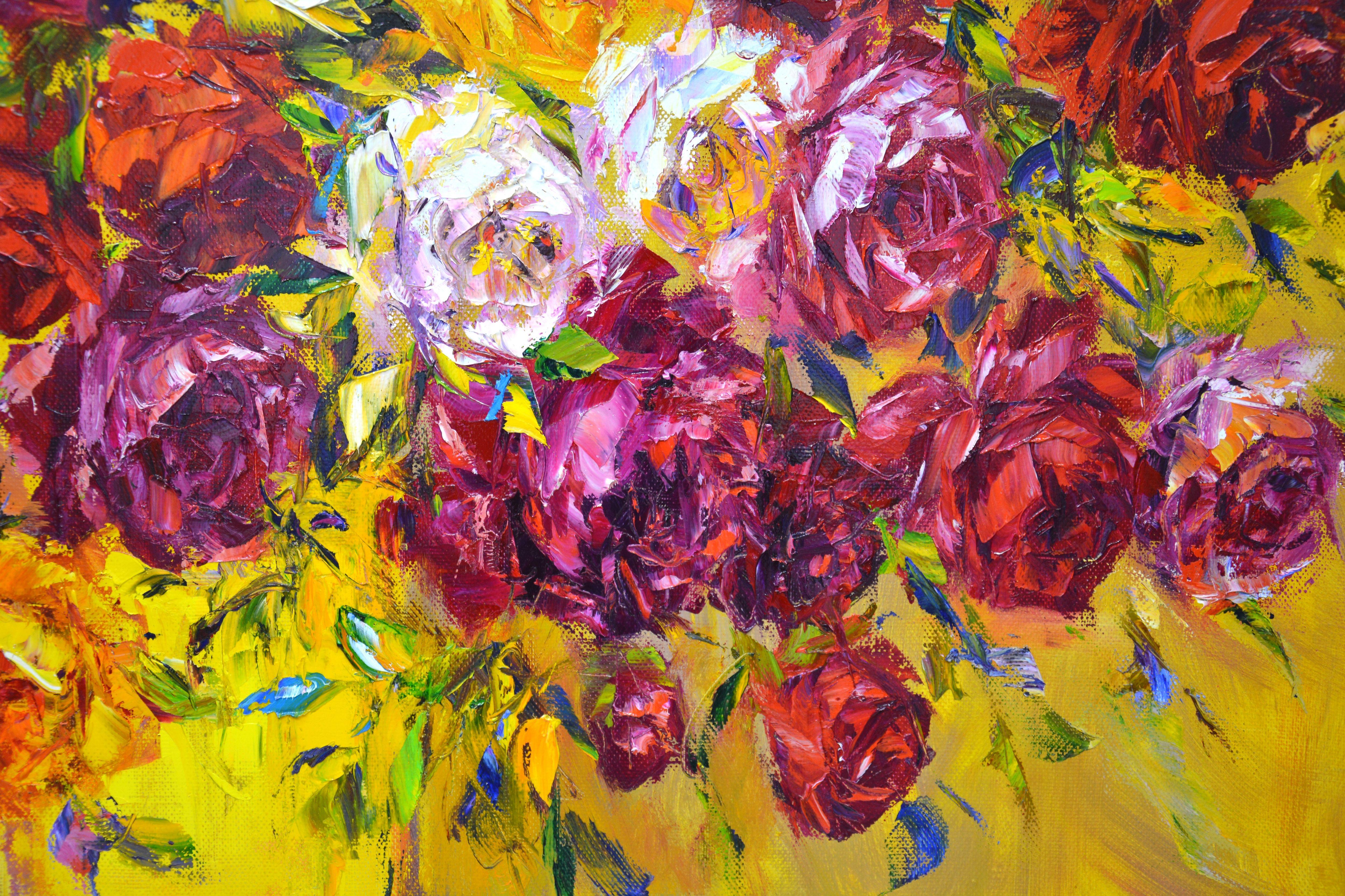 Grand bouquet de roses 3., Peinture, huile sur toile en vente 1