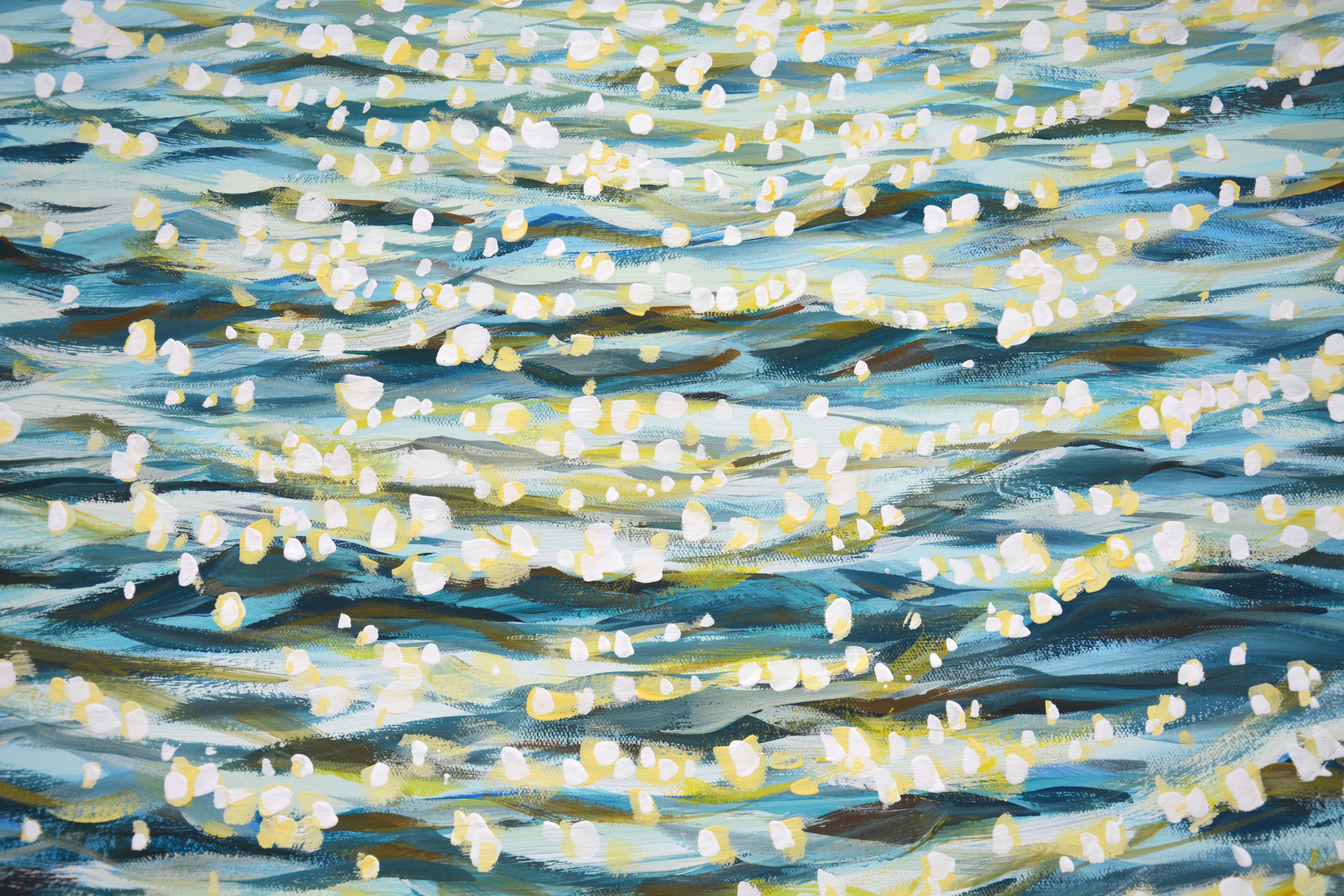 Light on the water 2. Blue water, waves, waves, ocean shine, sun glare on the water create an atmosphere of relaxation, romance. Made in the style of realism. Part of a permanent series of seascapes. The picture is of good quality, the colors make