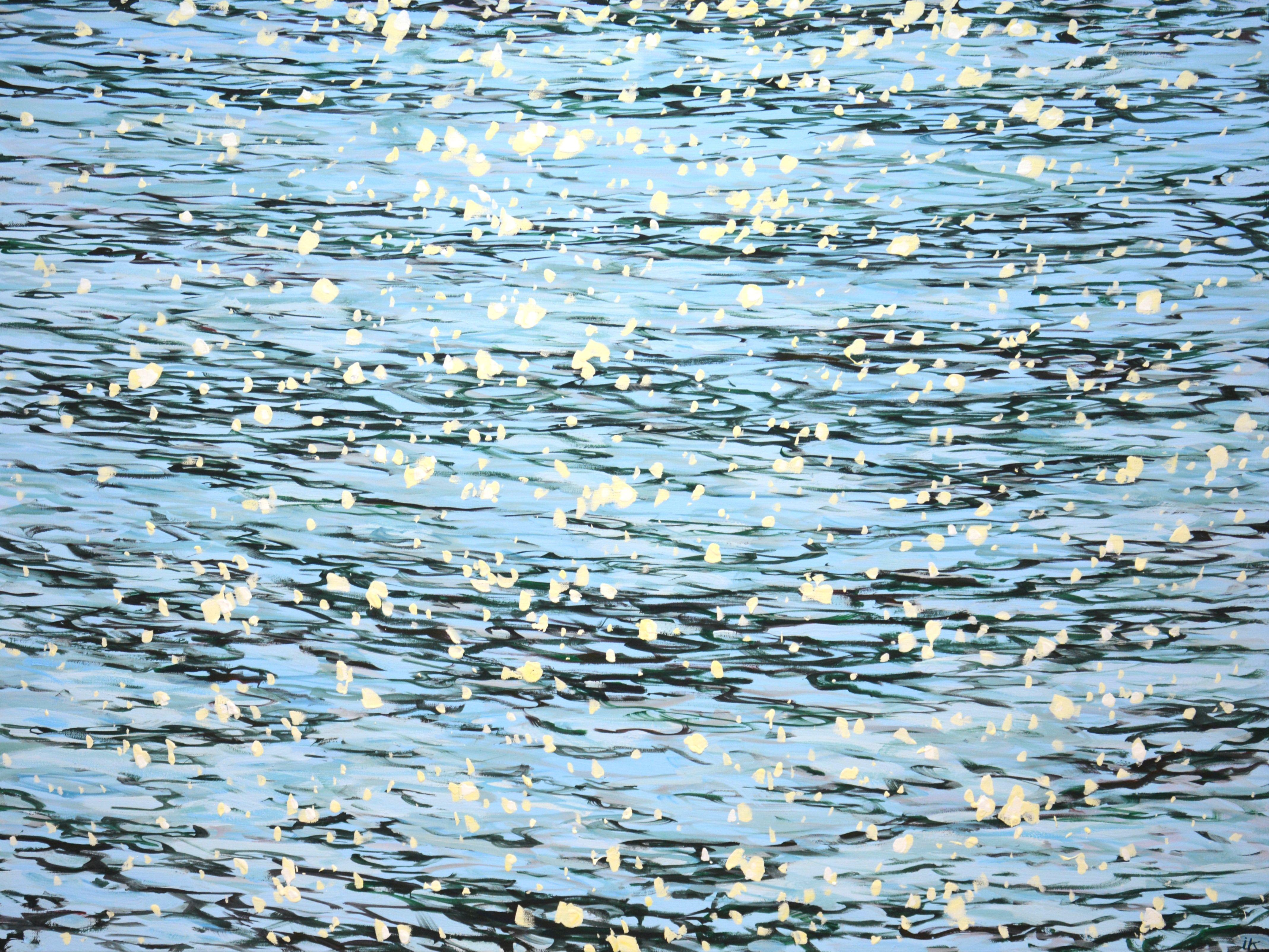 Light on the water. The shining of the ocean, small waves, the glare of the sun on the water create an atmosphere of relaxation and romance. Made in the style of realism. Part of a permanent series of seascapes. The picture is of good quality, the