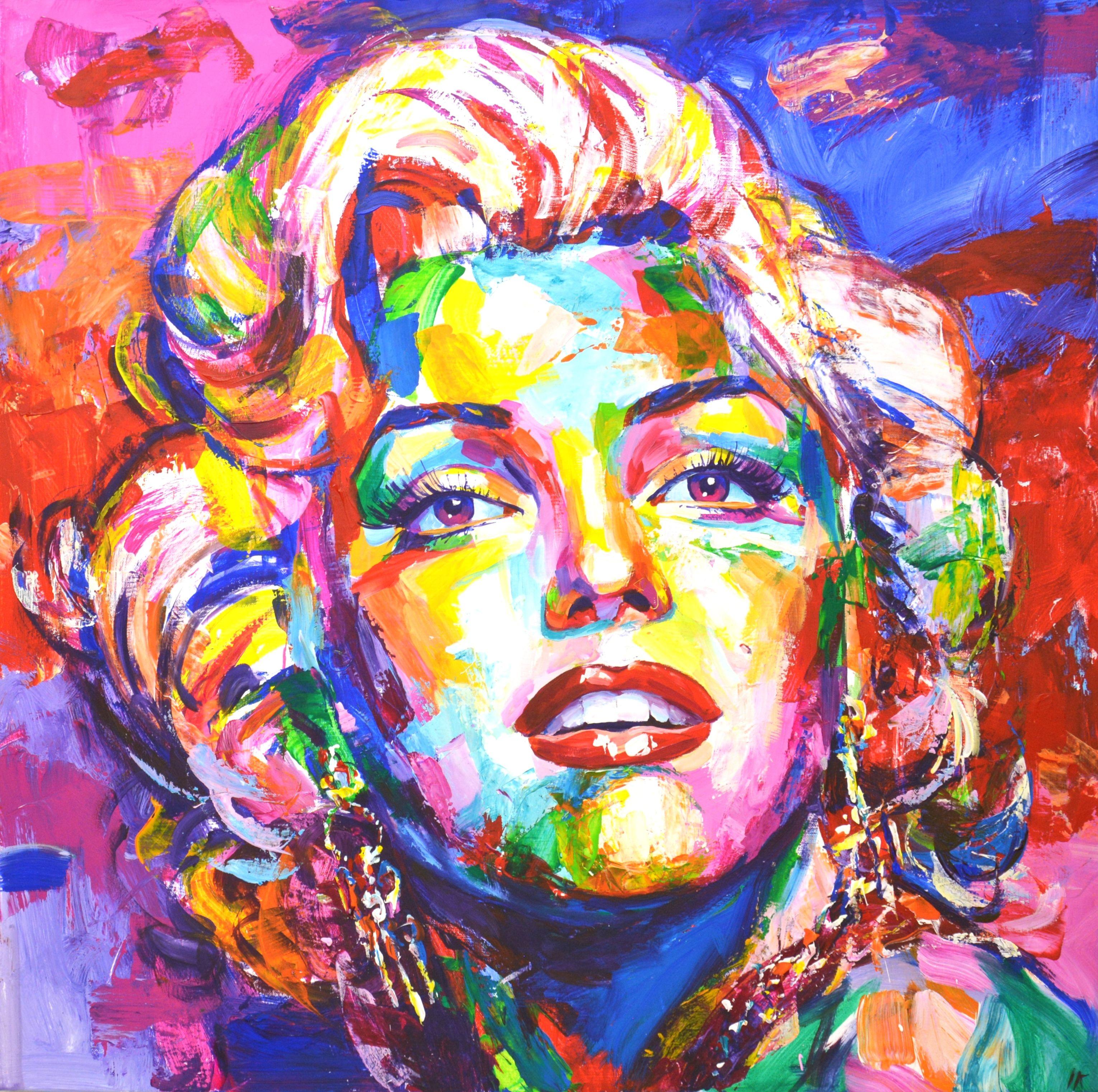 Marilyn Monroe is an American film actress, singer and model. Celebrity. An iconic image of American cinema and the entire world culture. Written in a modern style with brushes and a palette knife. Pop Art. Expressionism. Realism. A bright palette
